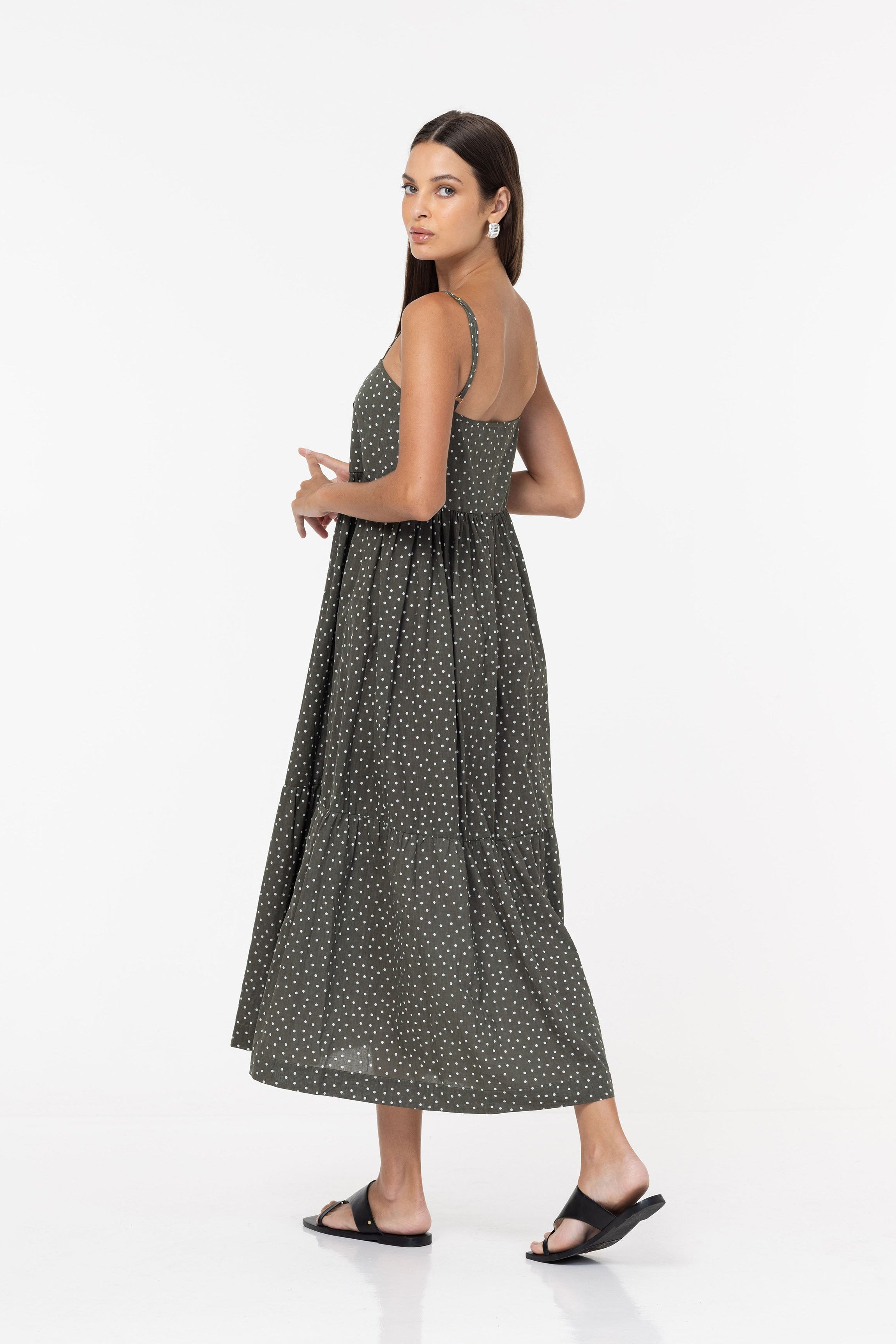 Fall Into You Dress - Light Army with Ivory Spot