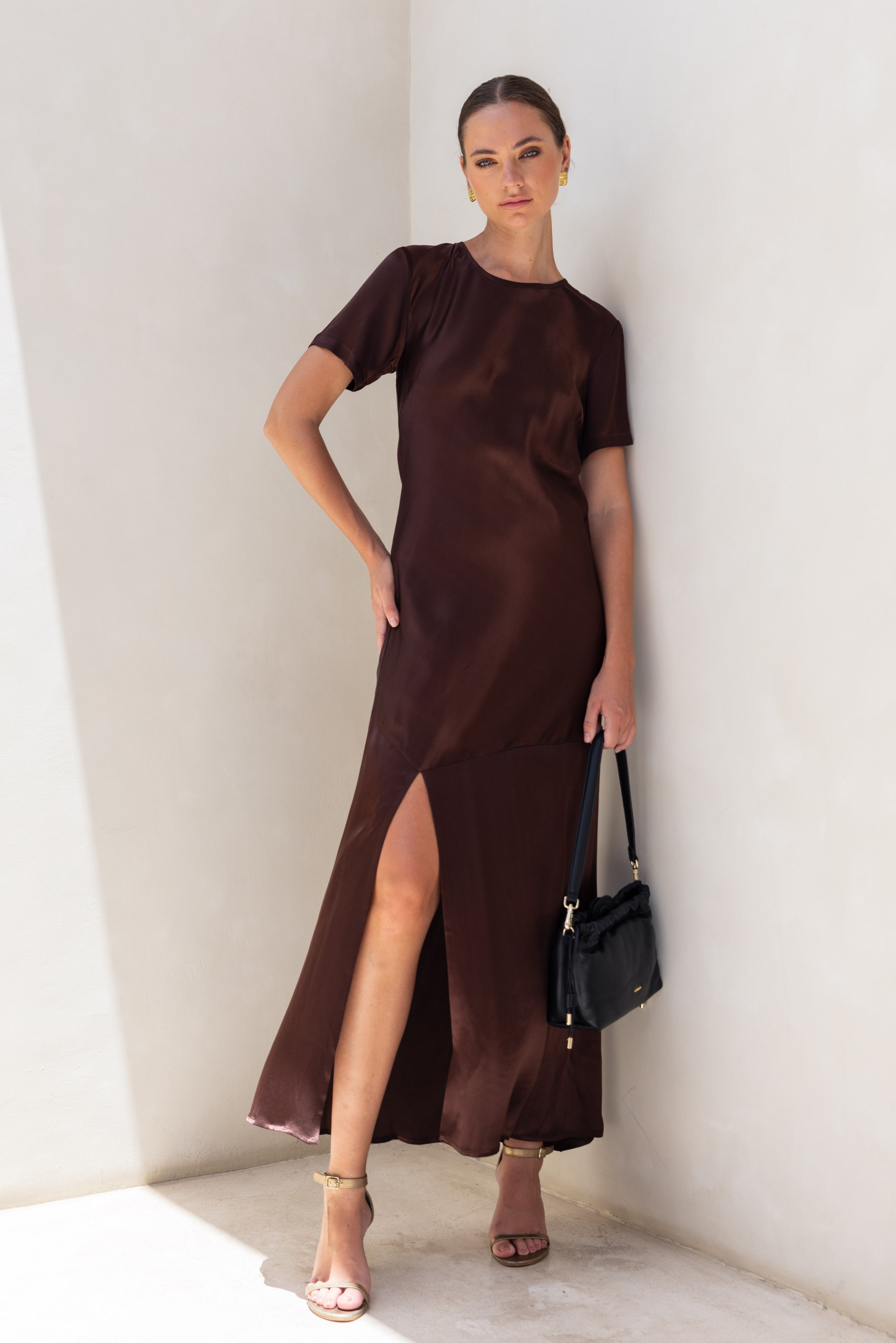 Falling In Love Sleeved Dress - Chocolate