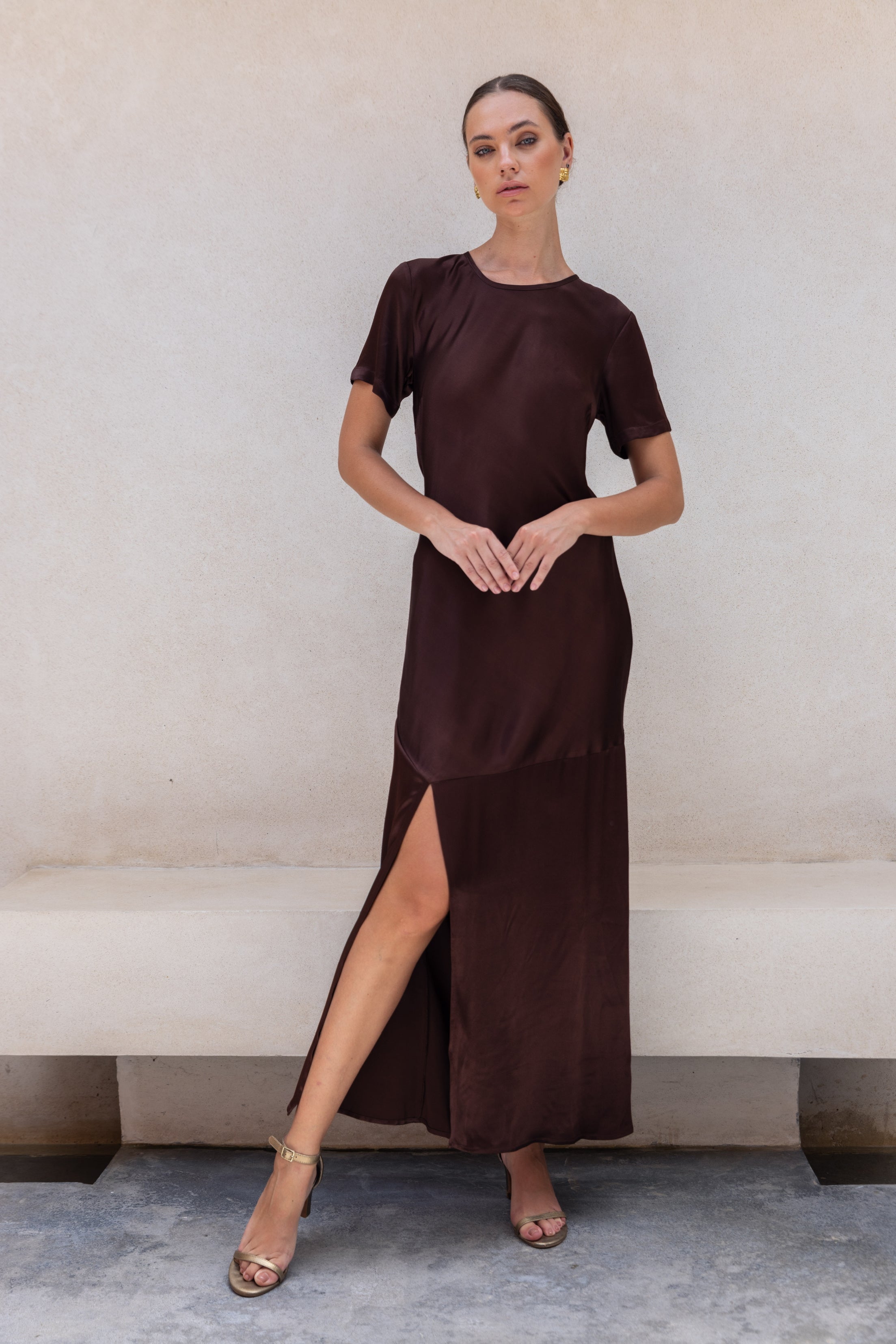 Falling In Love Sleeved Dress - Chocolate