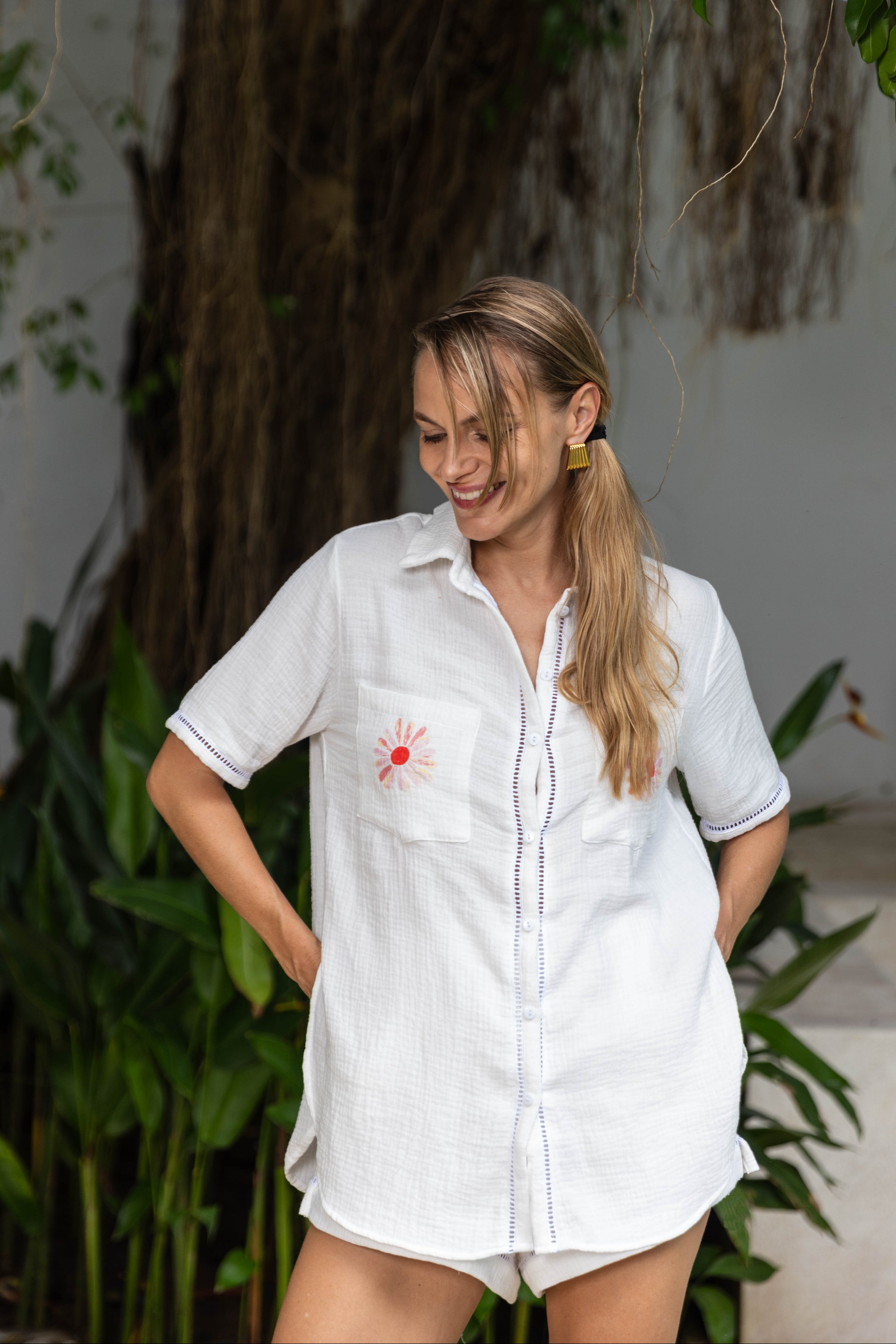 Felix Shirt - Ivory with Pink Peppa Hart Flower