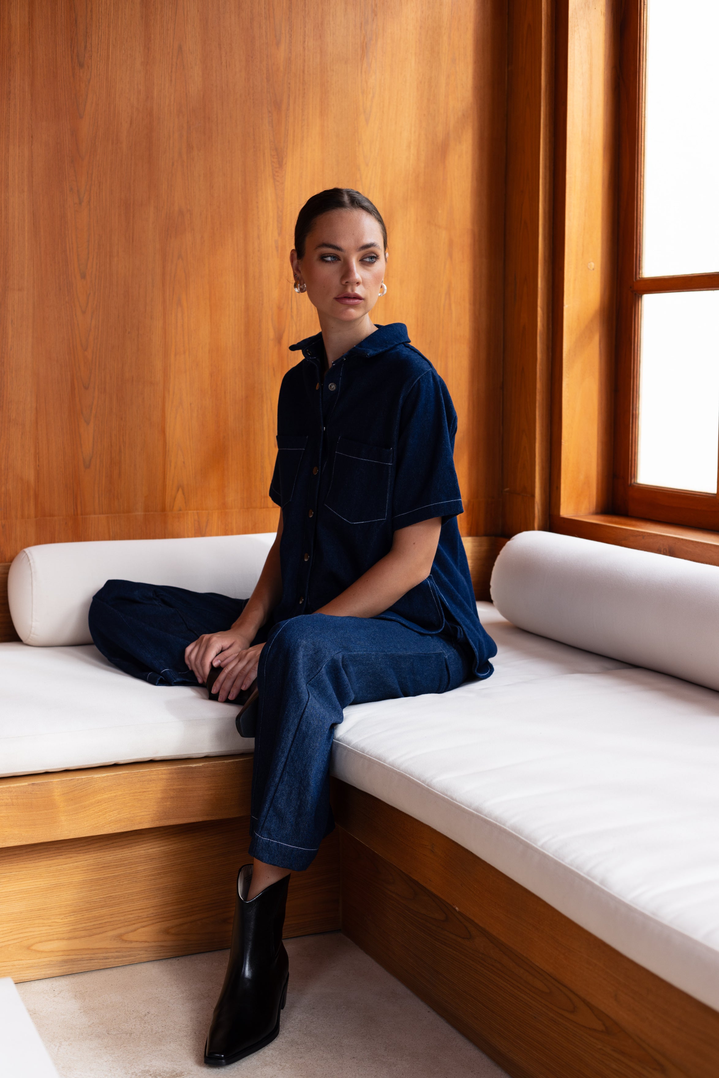 Felix Shirt - Denim Blue with White Topstitching