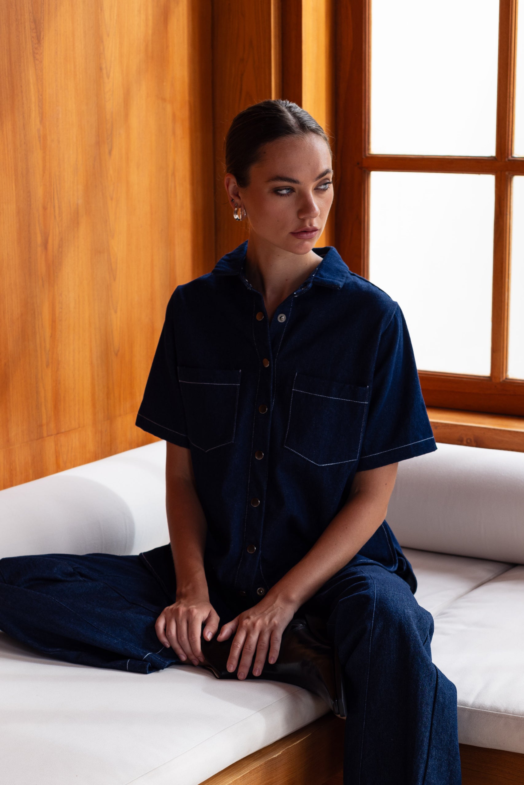 Felix Shirt - Denim Blue with White Topstitching