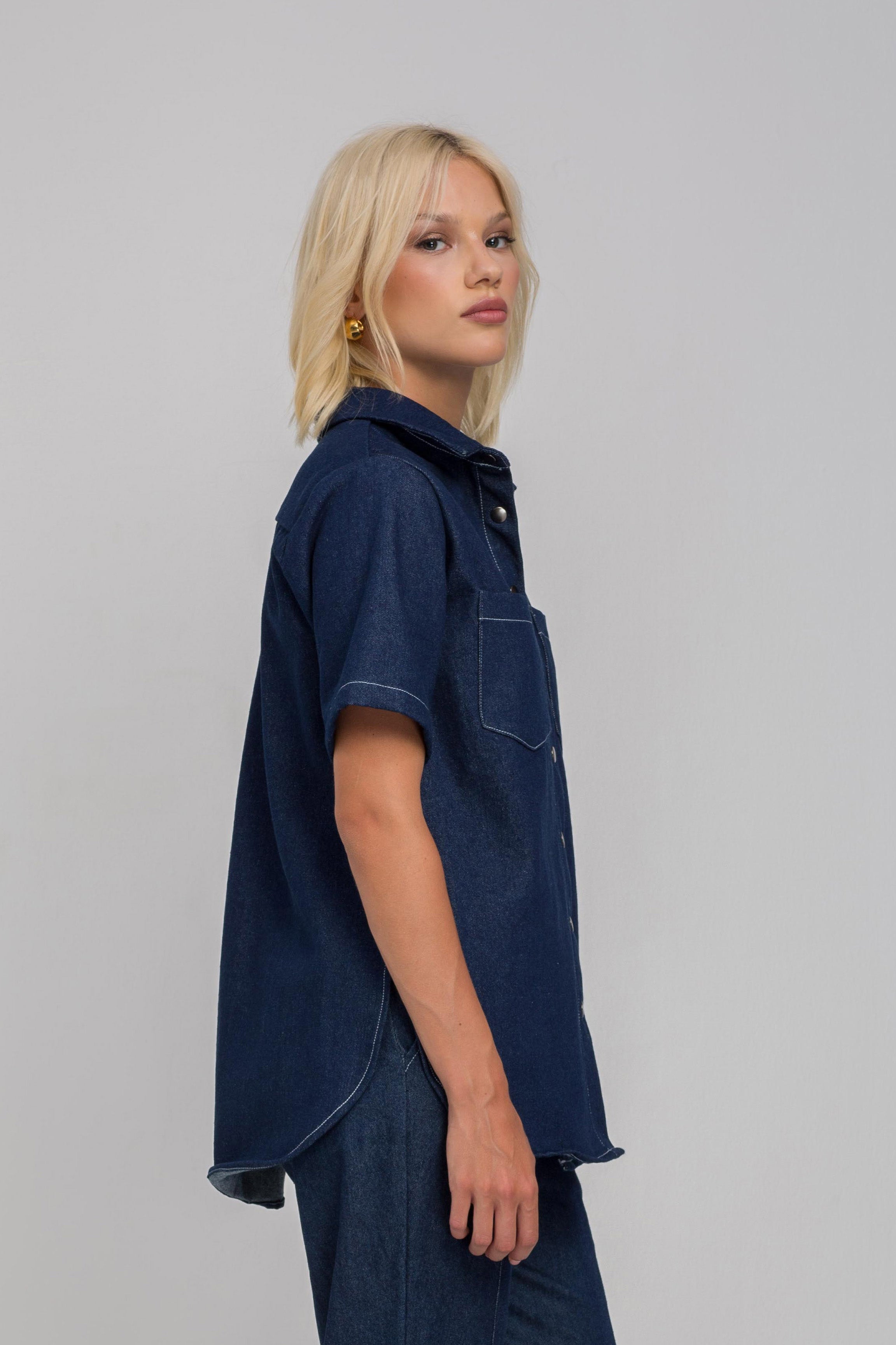 Felix Shirt - Denim Blue with White Topstitching