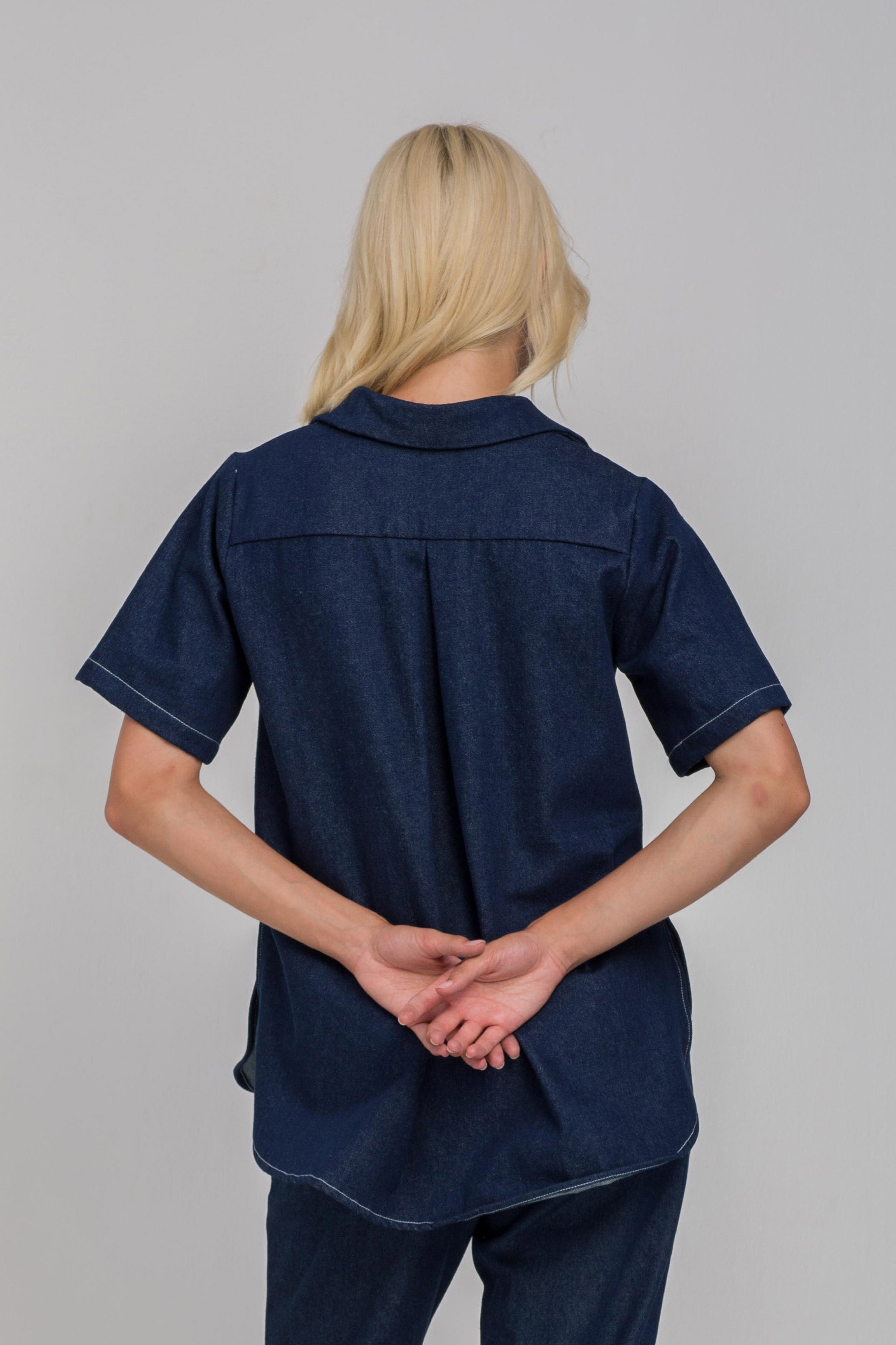 Felix Shirt - Denim Blue with White Topstitching