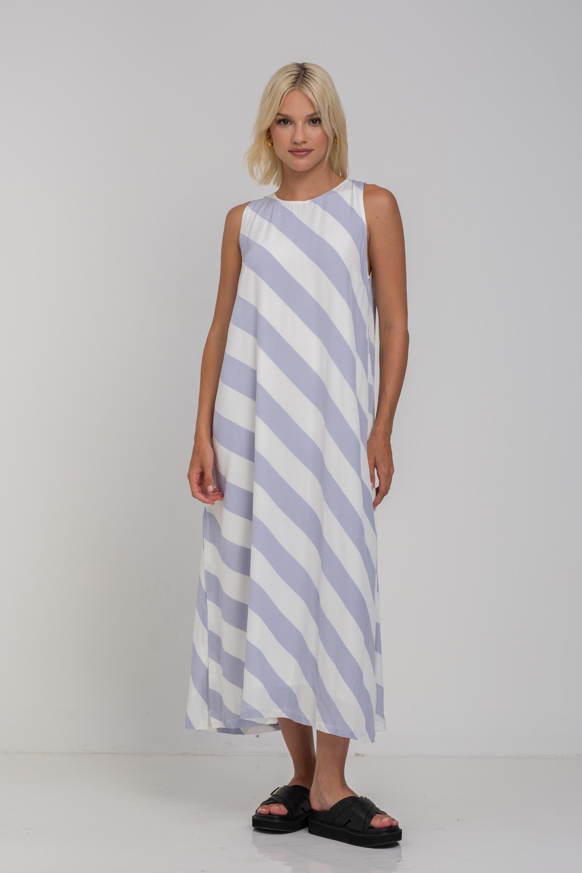 Finally Here Dress - Blueberry Bliss/Ivory Diagonal Stripe