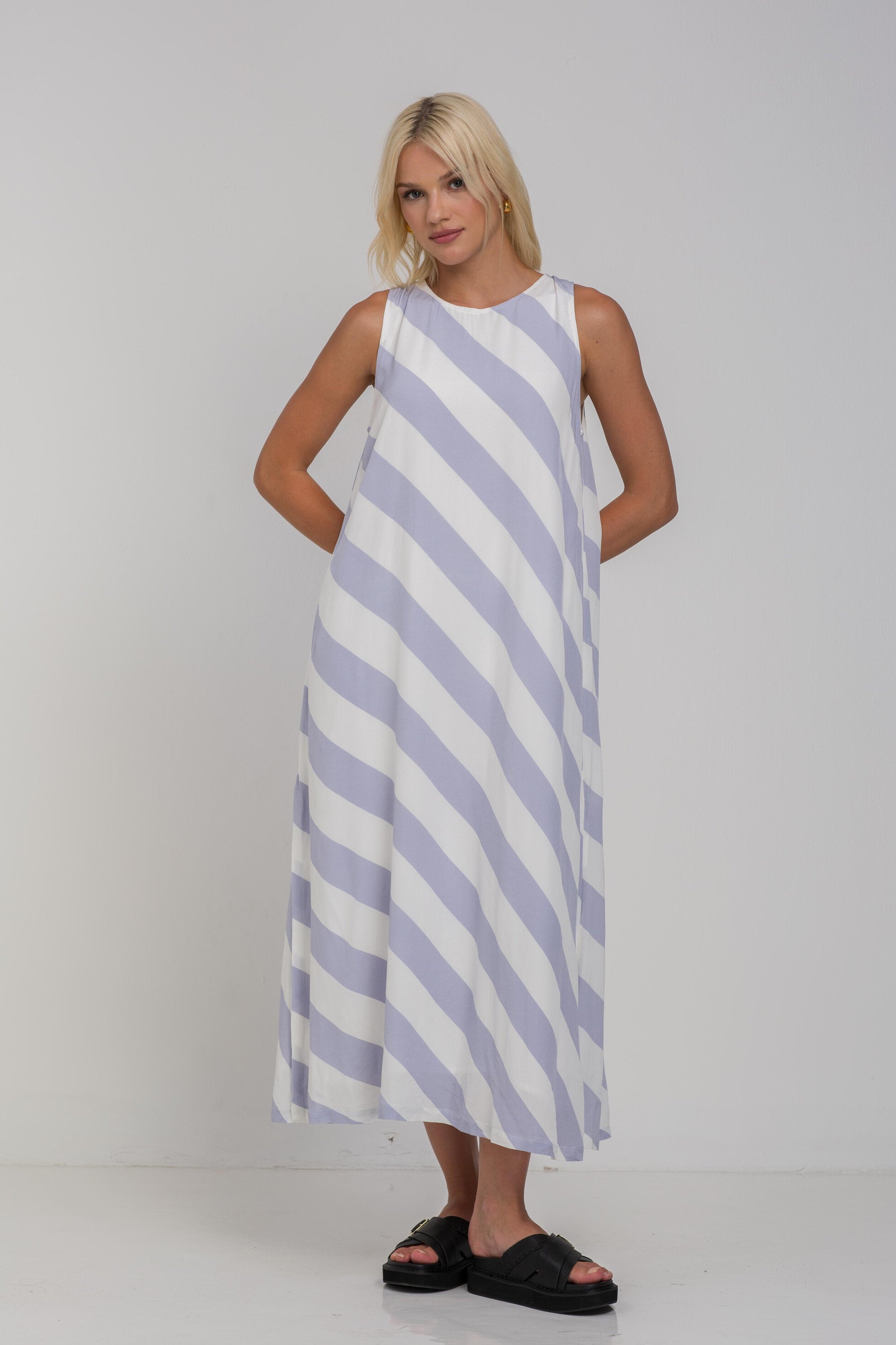 Finally Here Dress - Blueberry Bliss/Ivory Diagonal Stripe