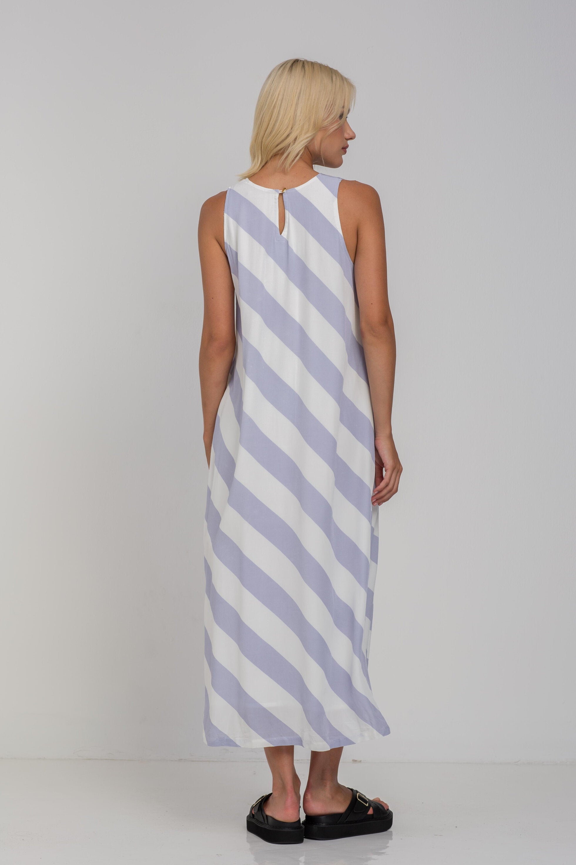 Finally Here Dress - Blueberry Bliss/Ivory Diagonal Stripe