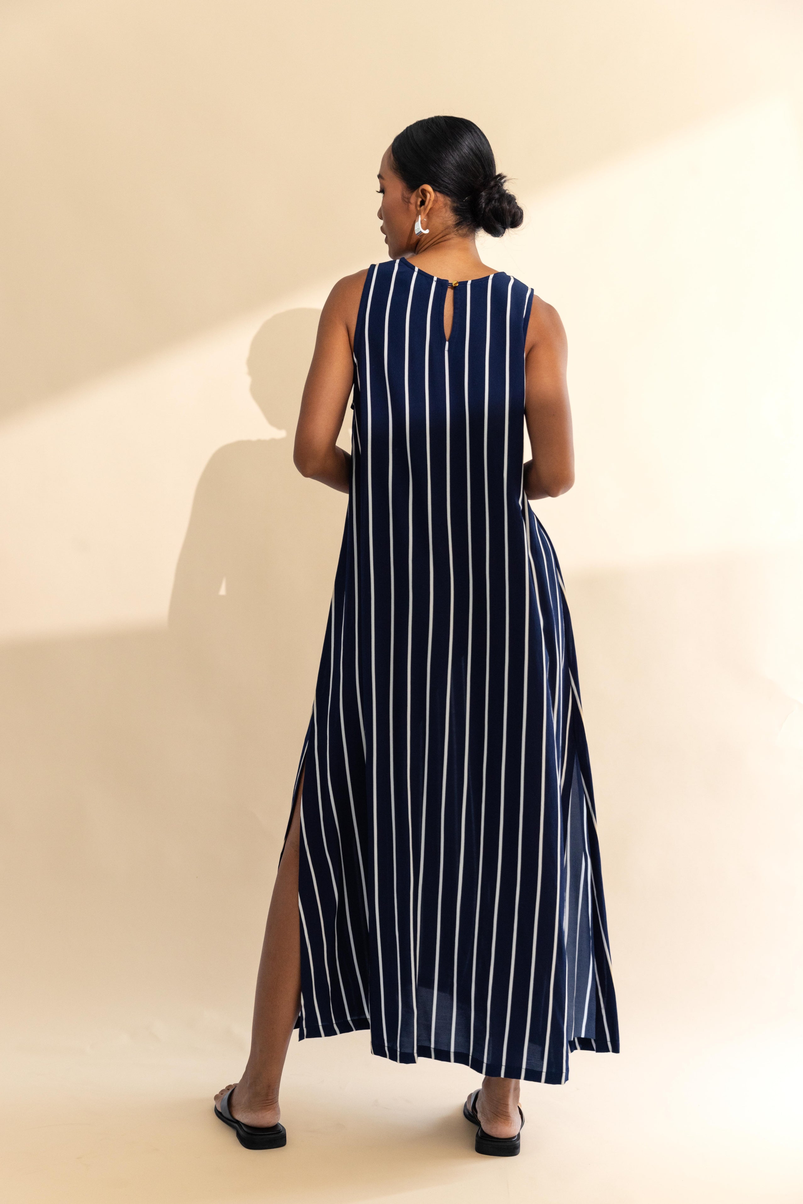 Finally Here Dress - Navy with White Pinstripe