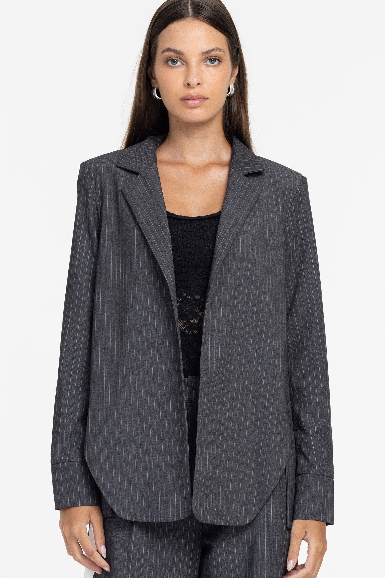 Forever Mine Jacket - Grey Pinstripe