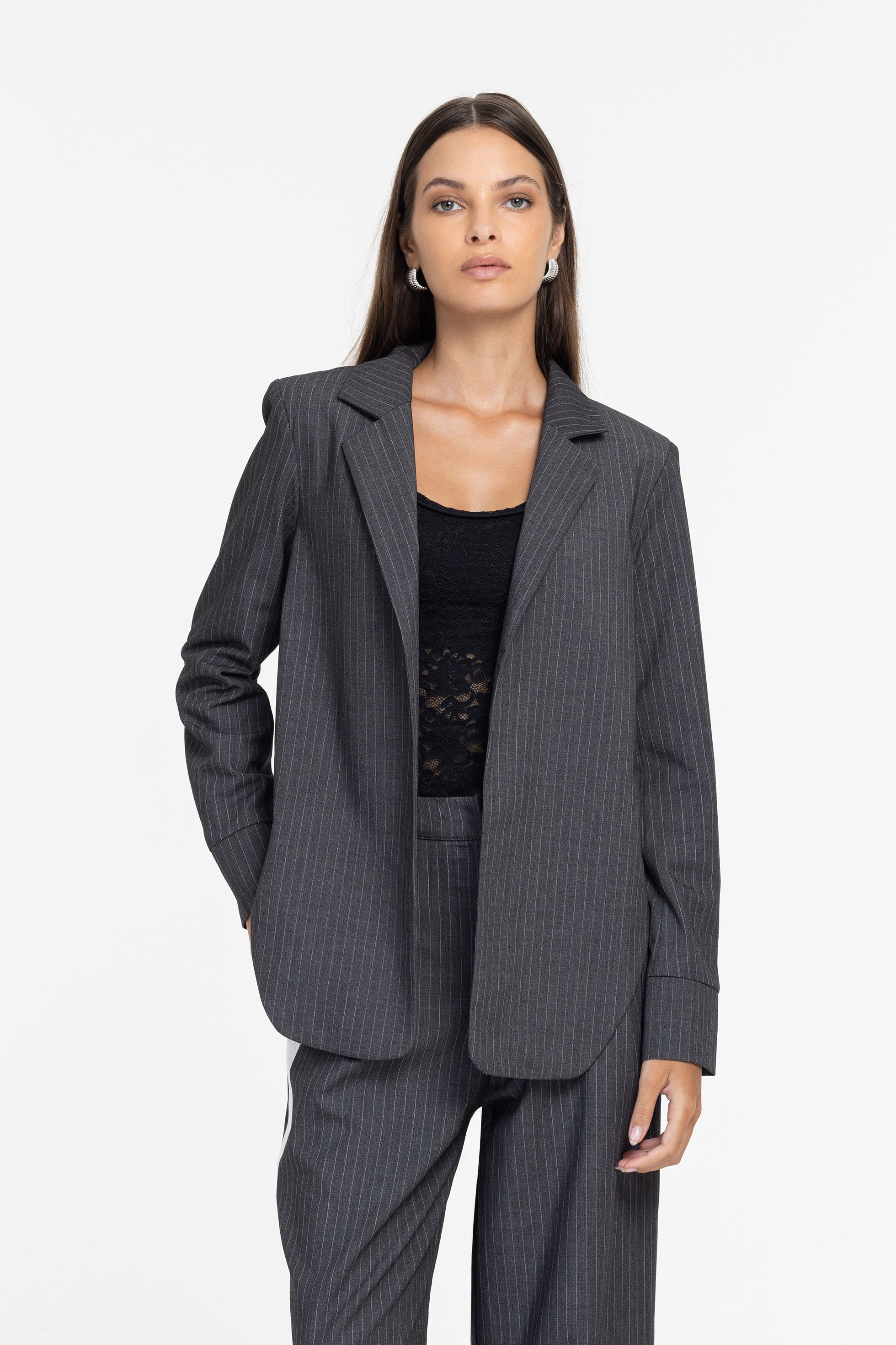 Forever Mine Jacket - Grey Pinstripe