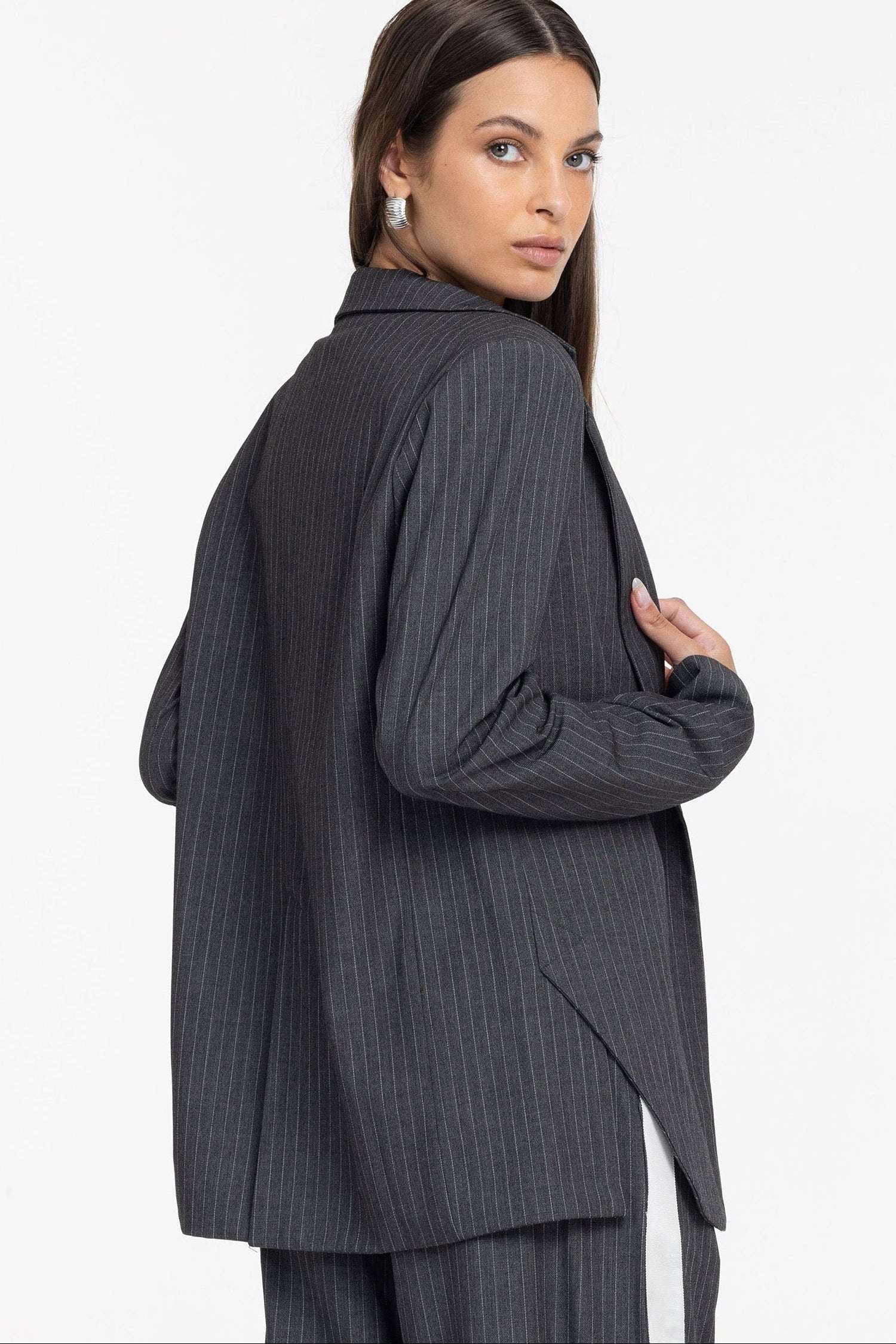 Forever Mine Jacket - Grey Pinstripe