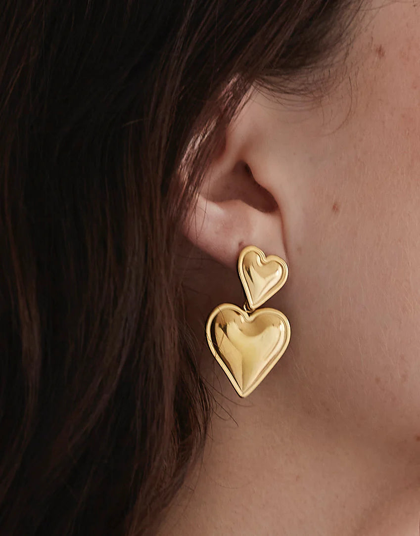 GIMME - Alexandra Double Heart Earrings - Gold