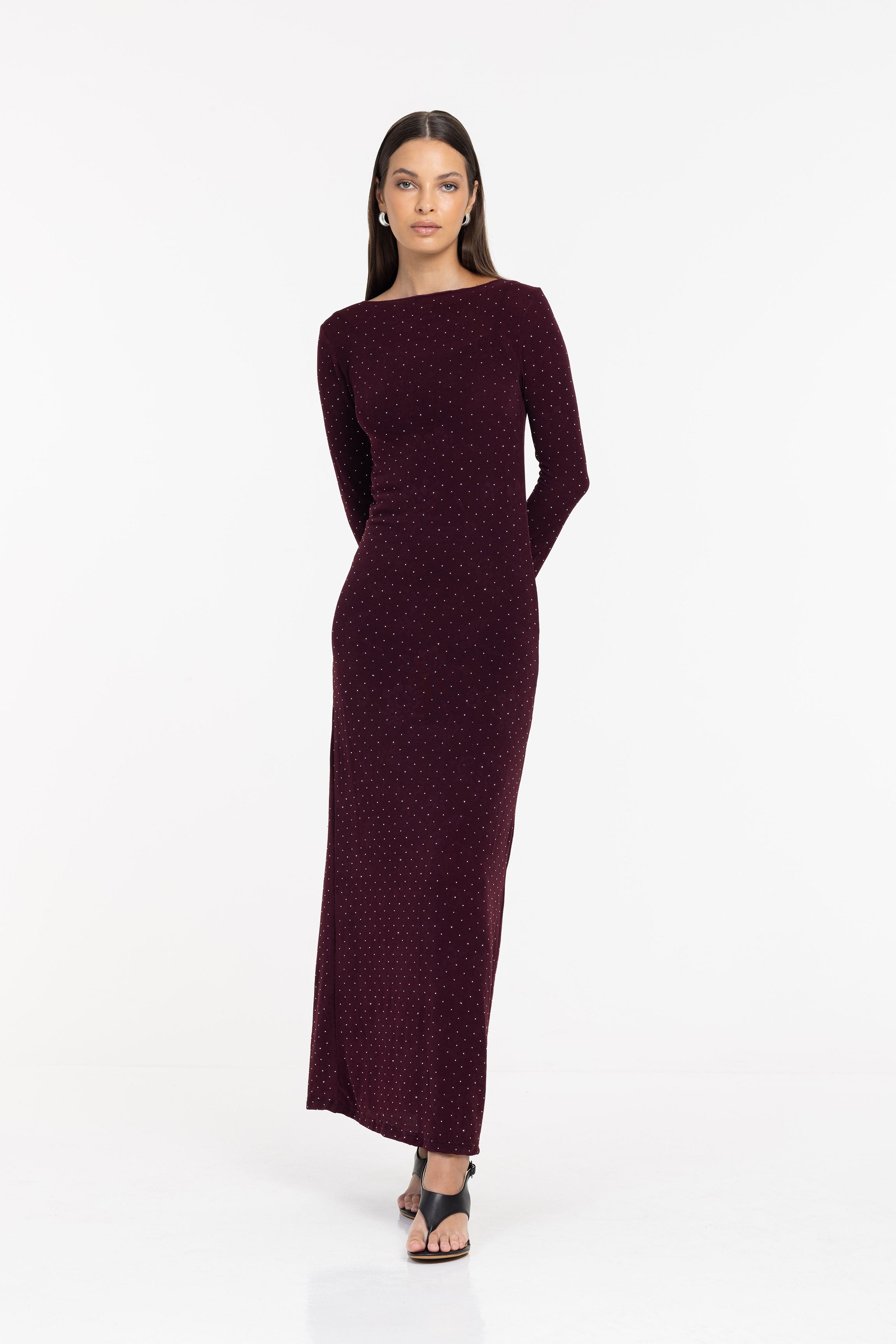 PRE-ORDER Gigi Dress - Burgundy with Silver Diamantés