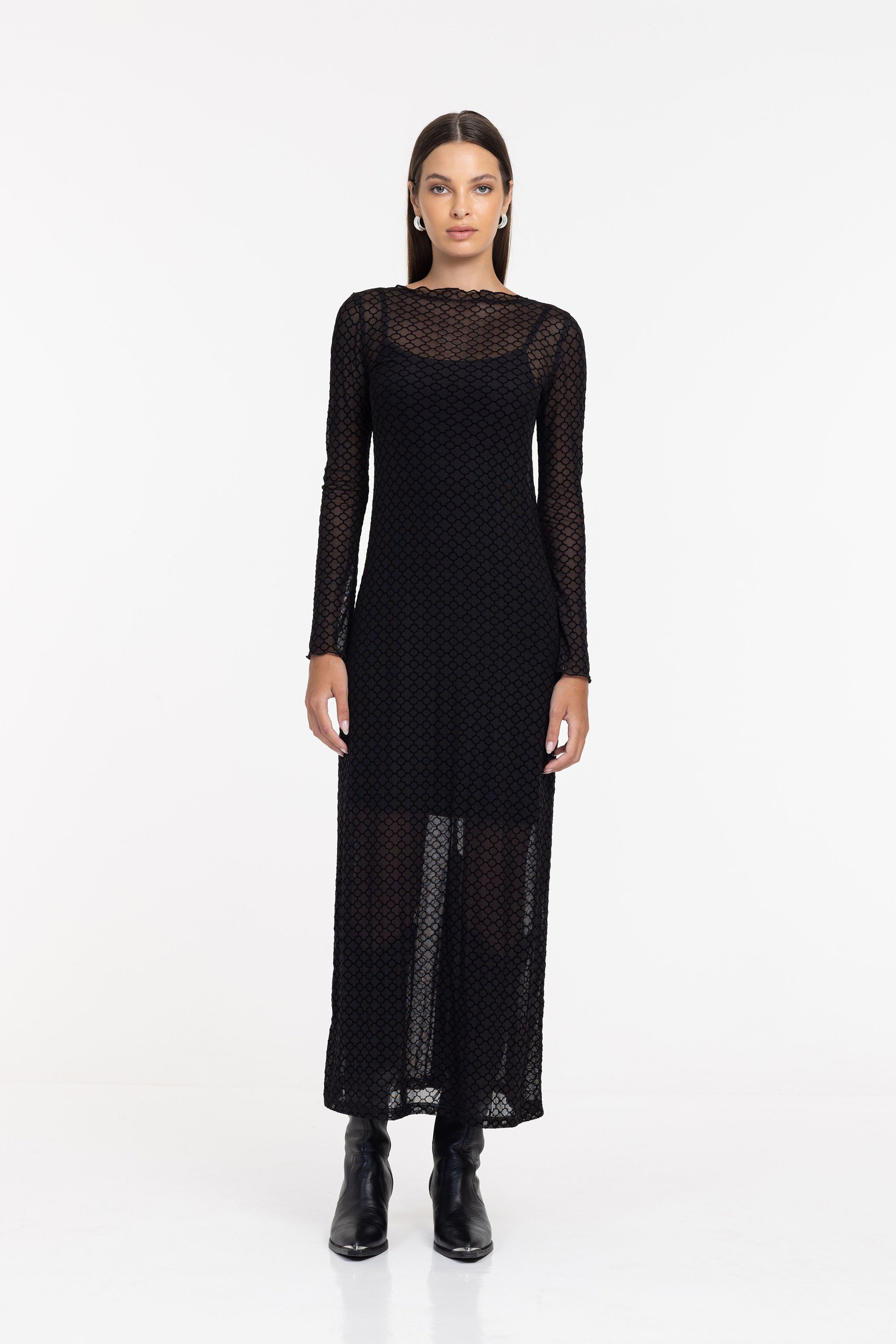 PRE-ORDER Gigi Dress - Black Quatrefoil