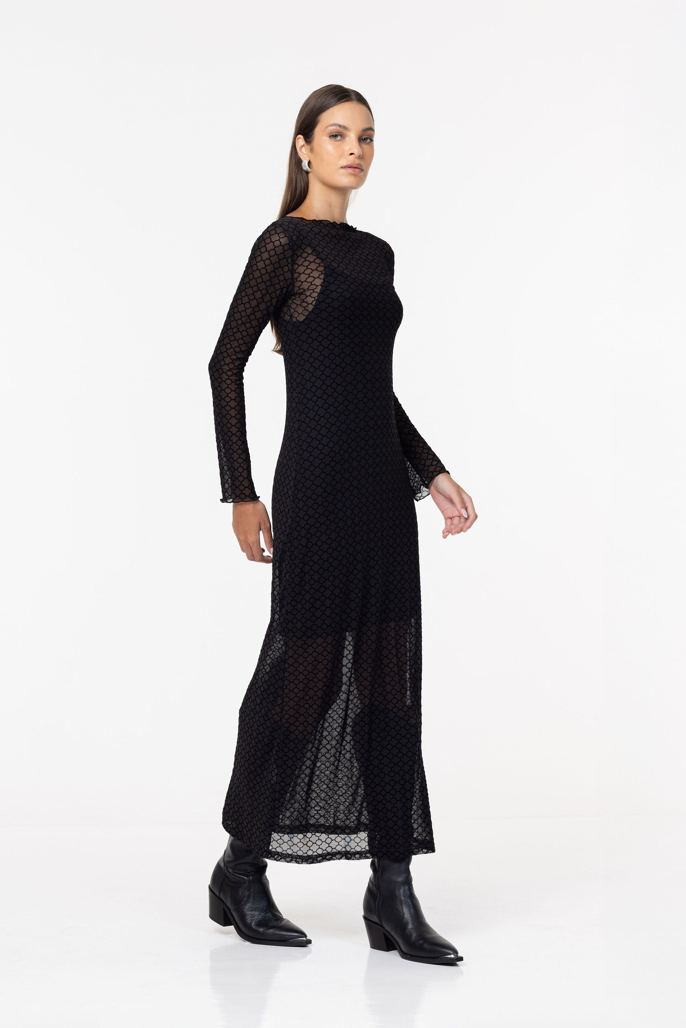 PRE-ORDER Gigi Dress - Black Quatrefoil