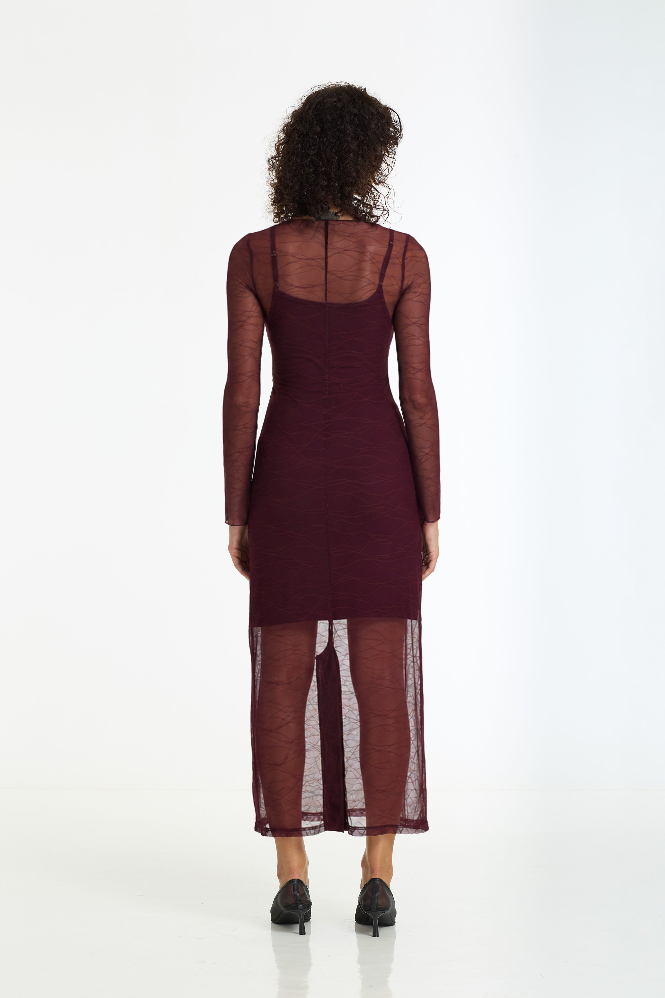 Gigi Long Sleeve Maxi Dress | Sheer Burgundy Veil | PRE-ORDER