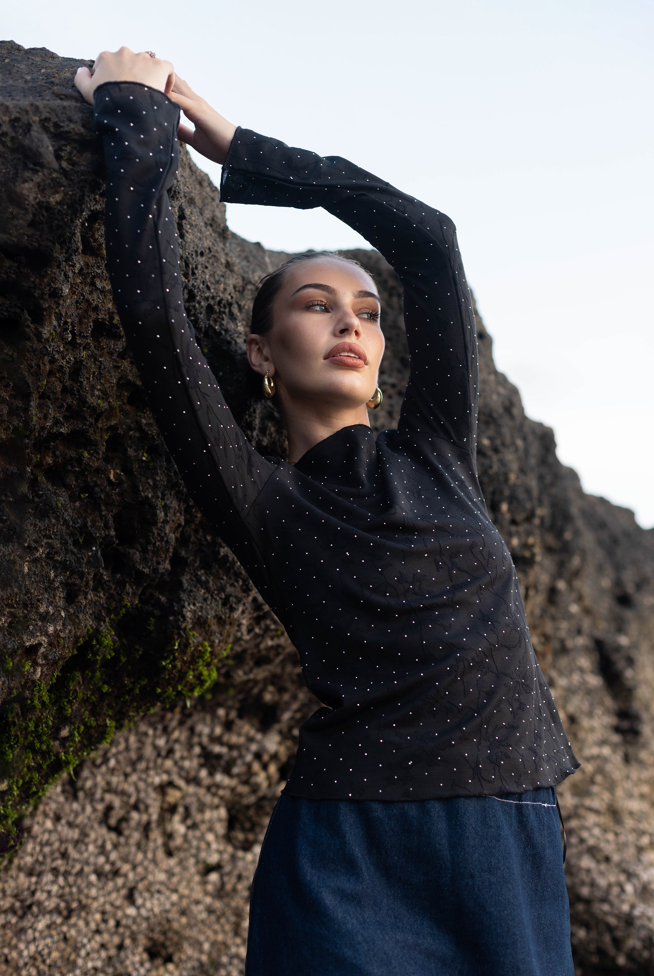 PRE-ORDER Gigi Top - Black Lace with Silver Diamantés