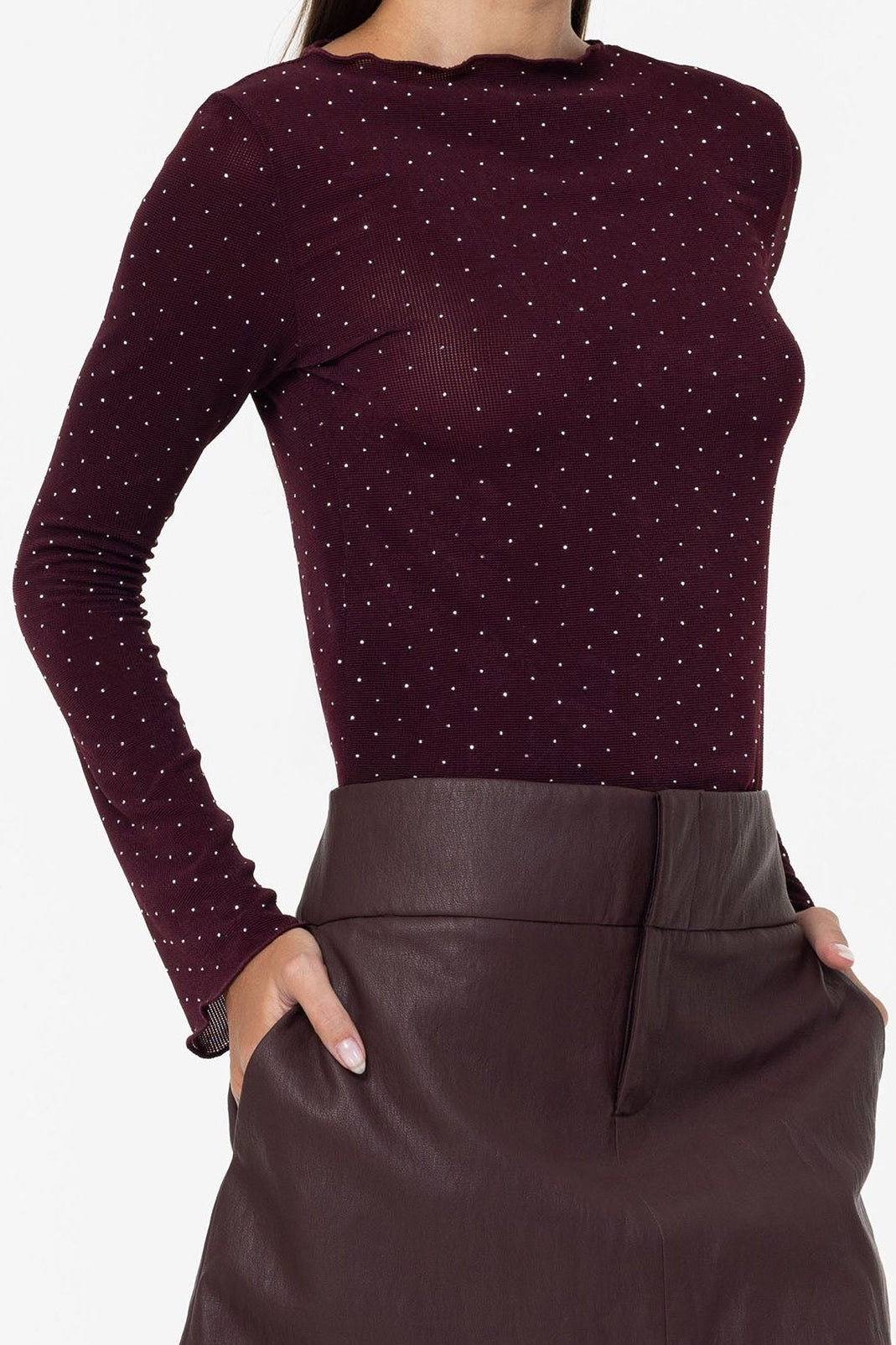 Gigi Top - Burgundy with Silver Diamantés - PRE-ORDER