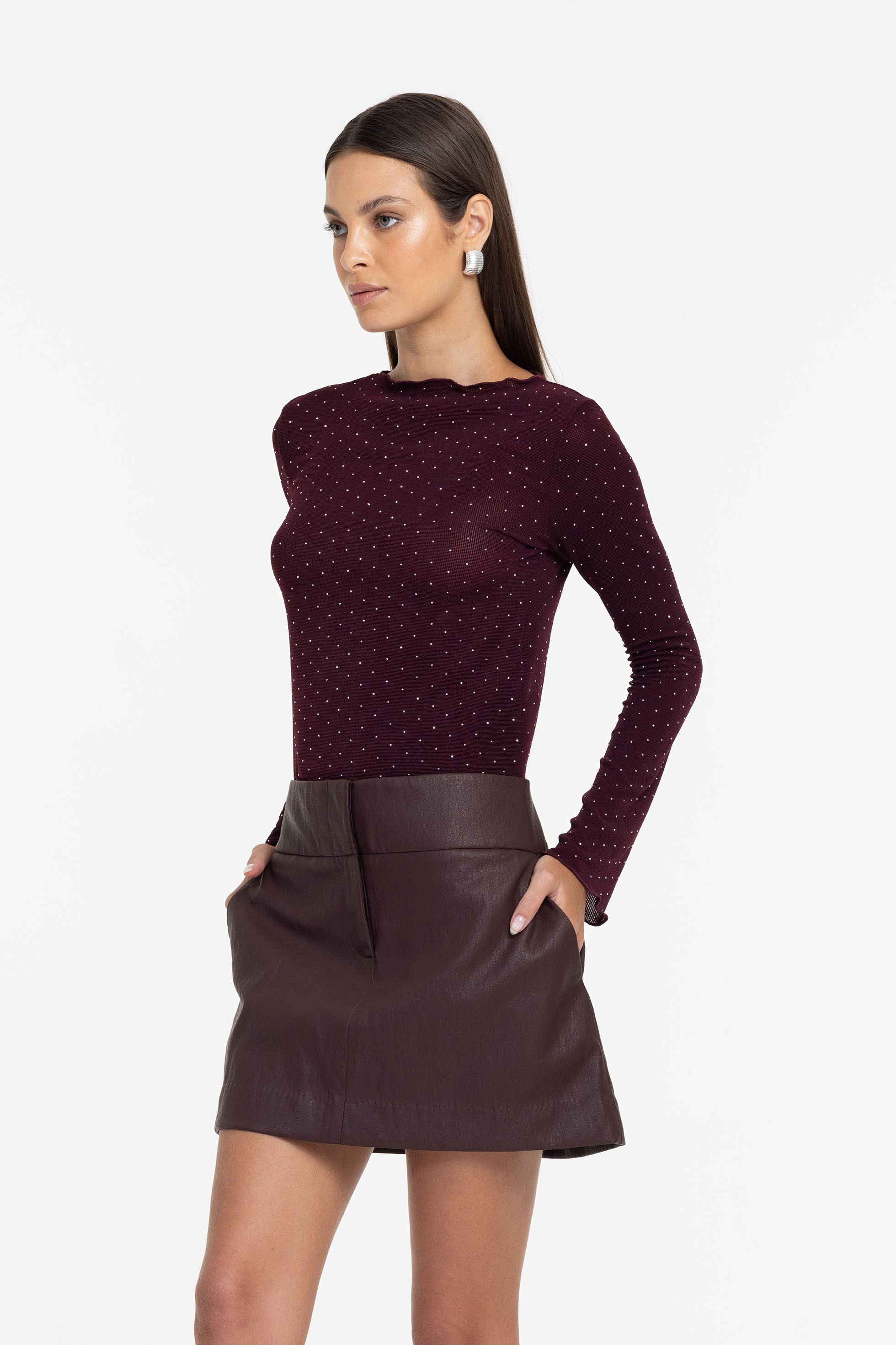 Gigi Top - Burgundy with Silver Diamantés - PRE-ORDER