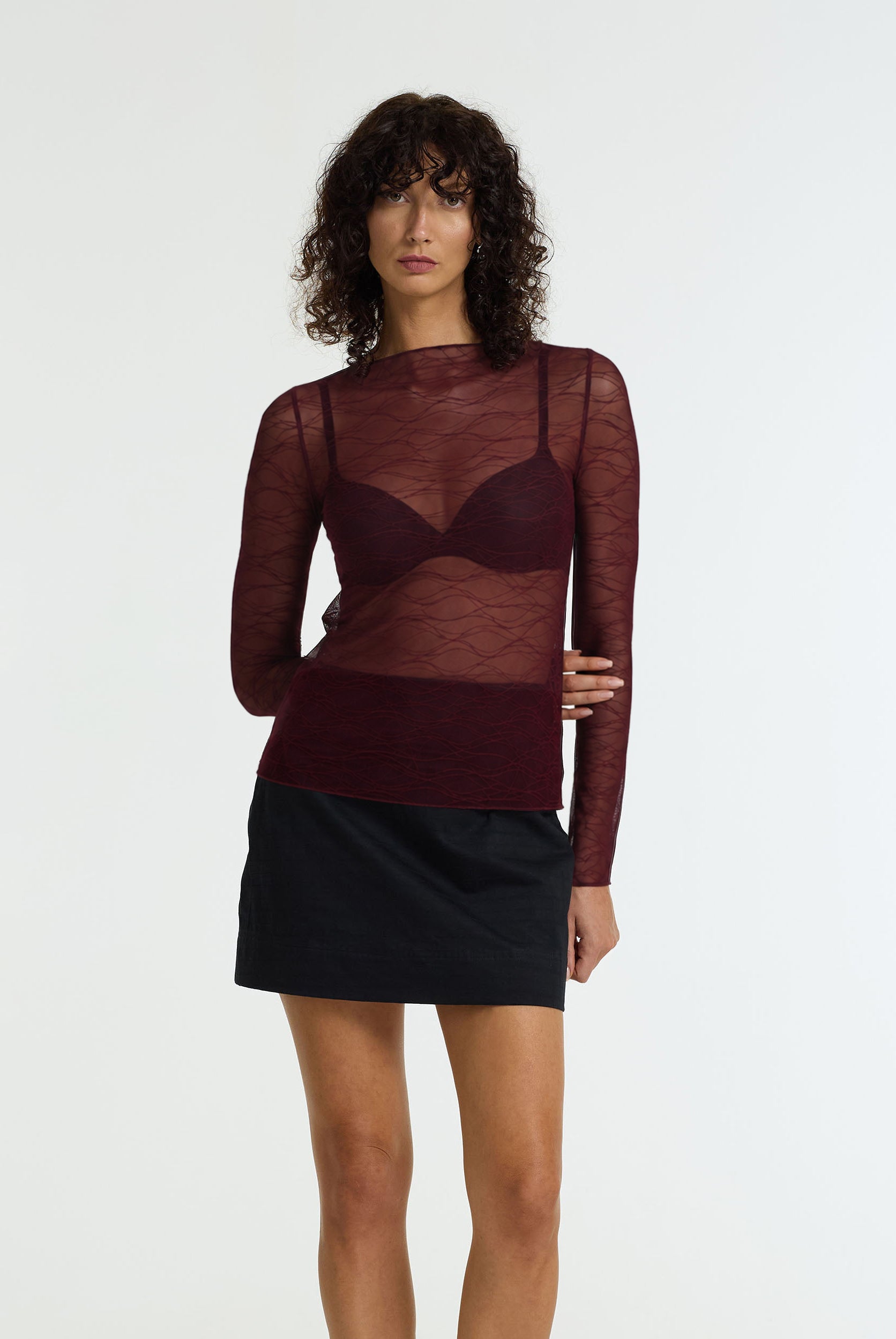 Gigi Long Sleeve Top | Sheer Burgundy Veil | PRE-ORDER