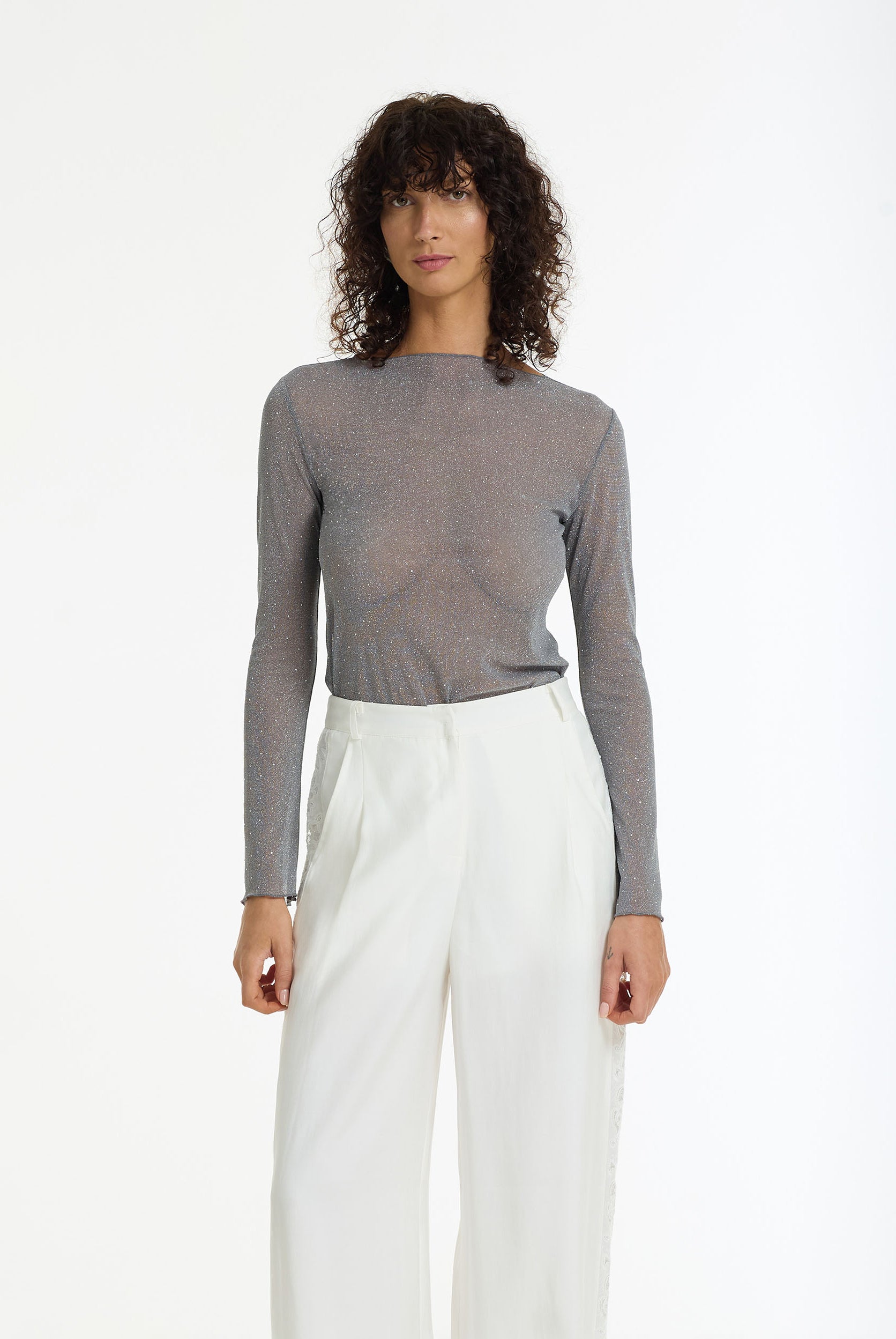 Gigi Diamanté Long Sleeve Top | Charcoal | PRE-ORDER