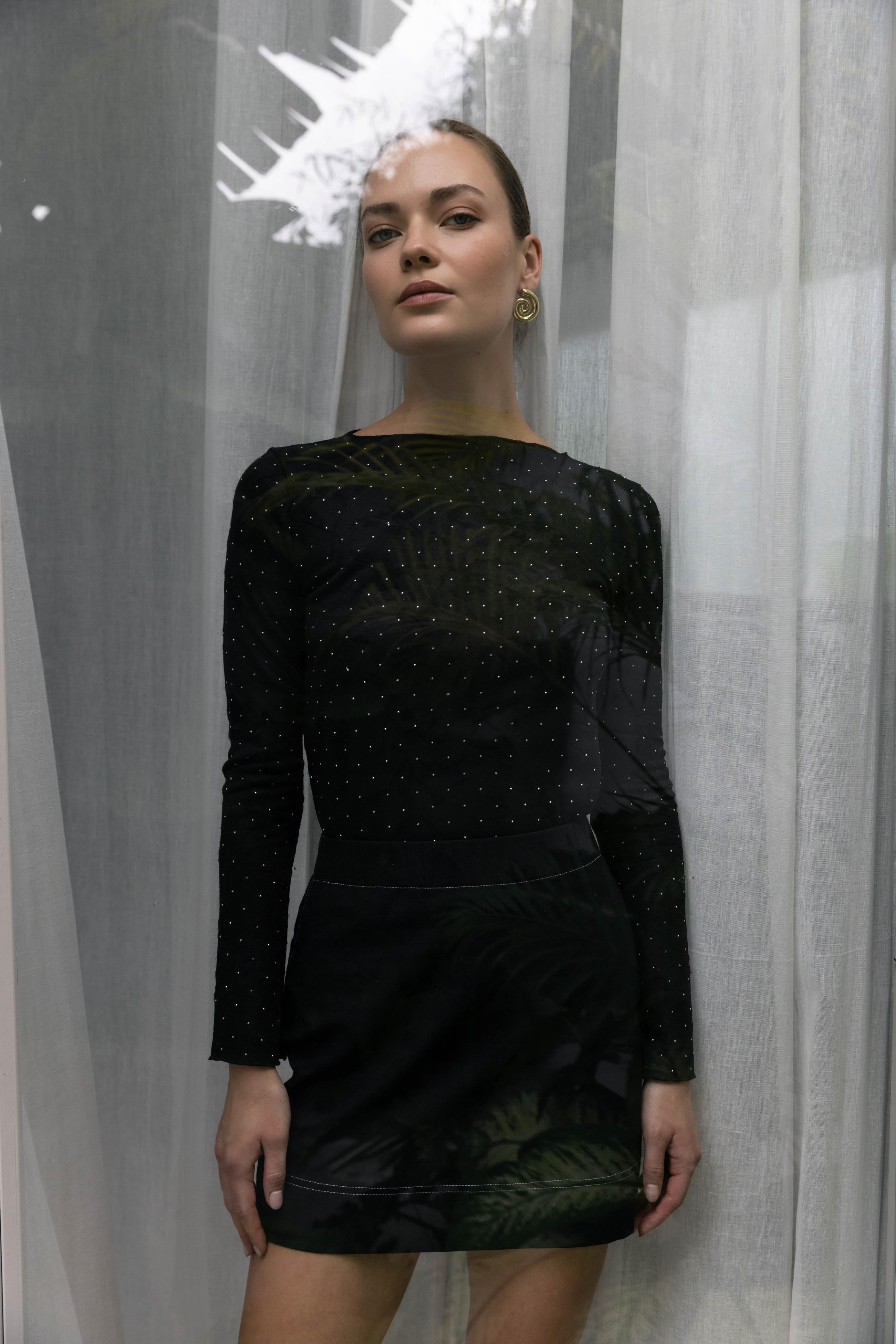 PRE-ORDER Gigi Top - Black Lace with Silver Diamantés