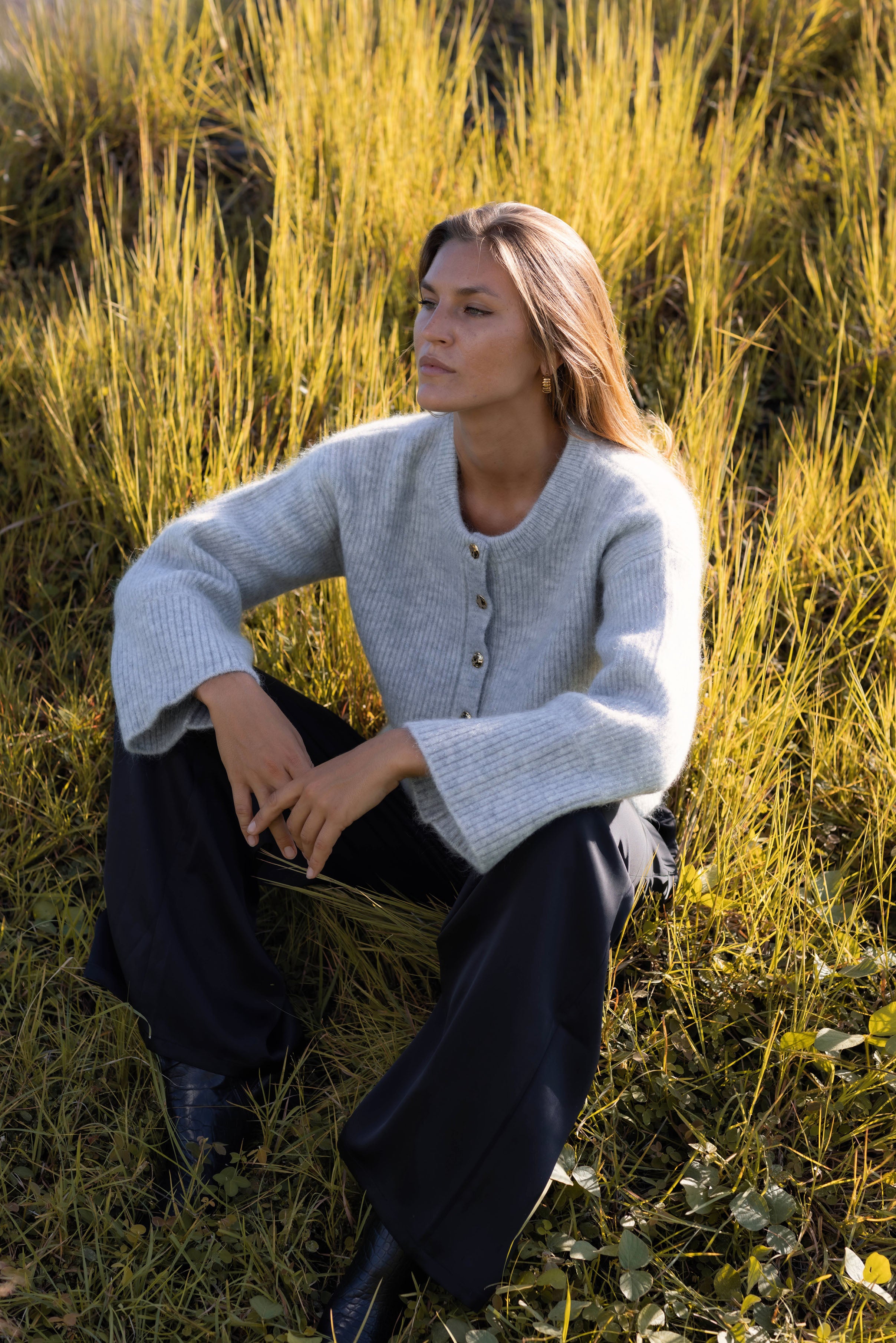 Glow For Me Cardi - Light Grey Marle