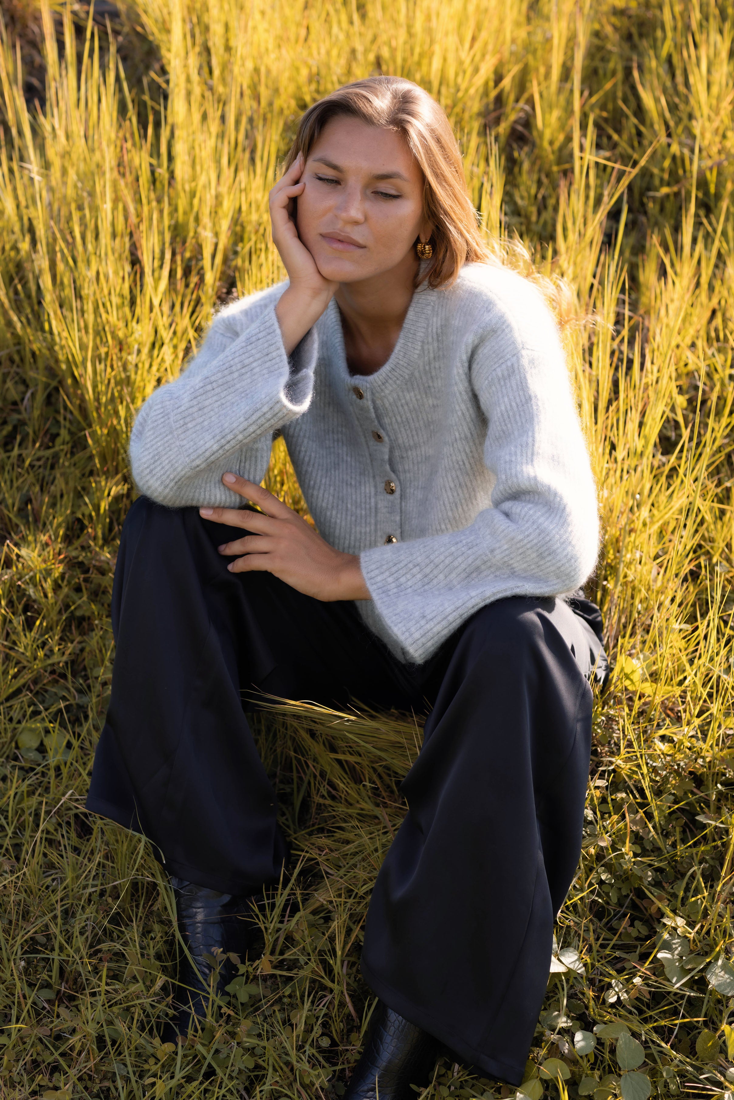 Glow For Me Cardi - Light Grey Marle