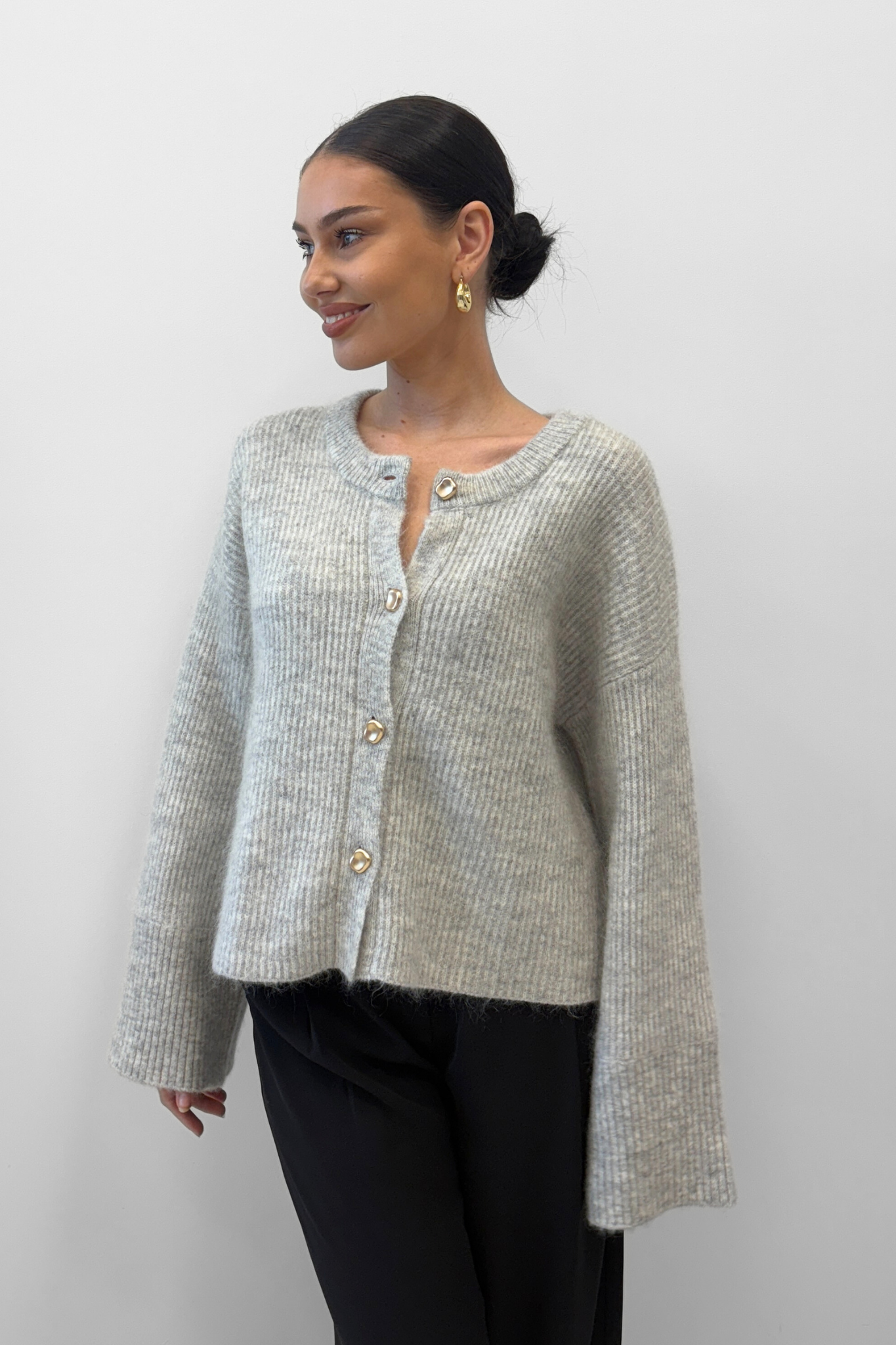 Glow For Me Cardi - Light Grey Marle