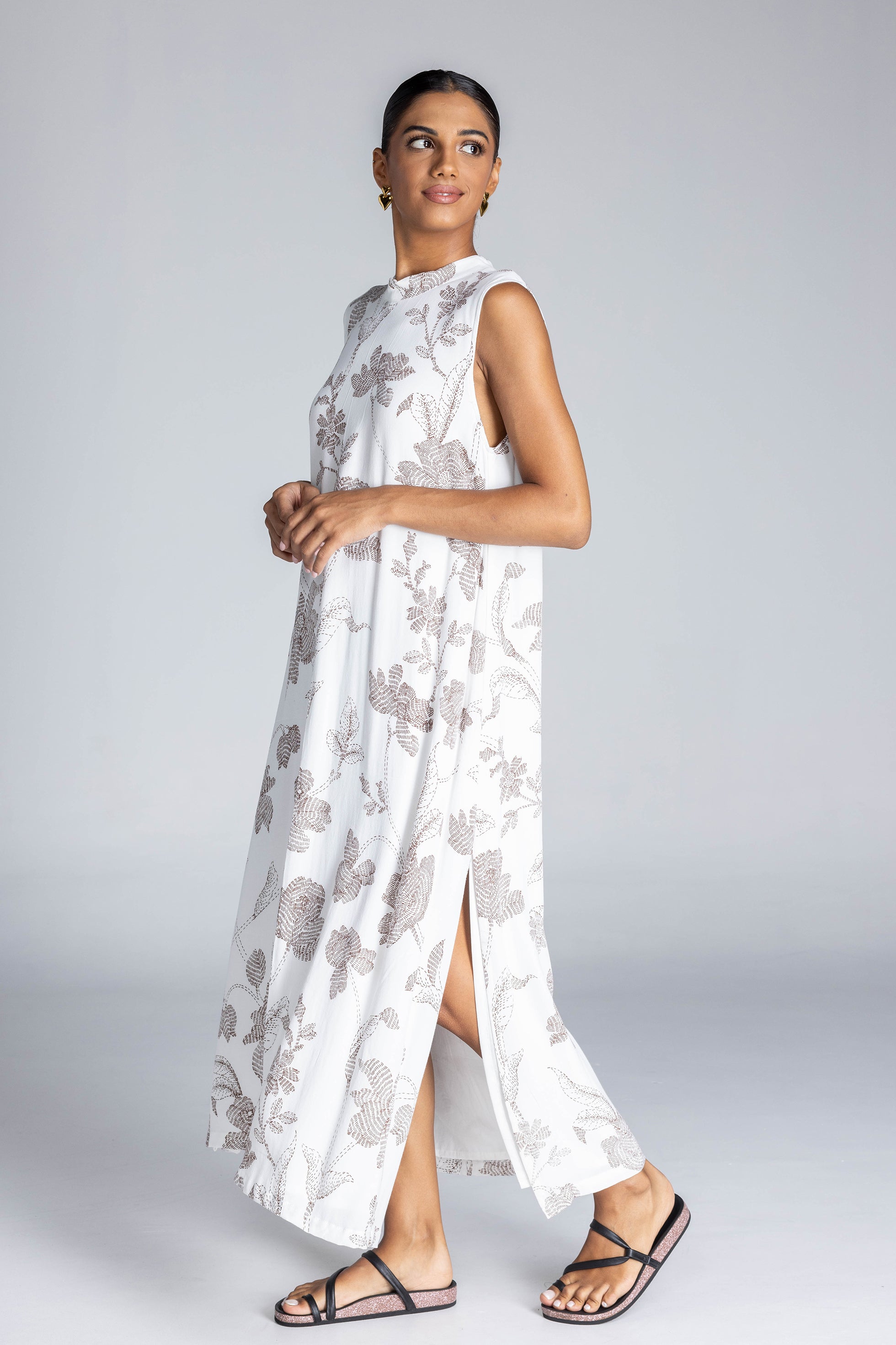 Happier Together Dress - Ivory with Macchiato Dot Line Floral