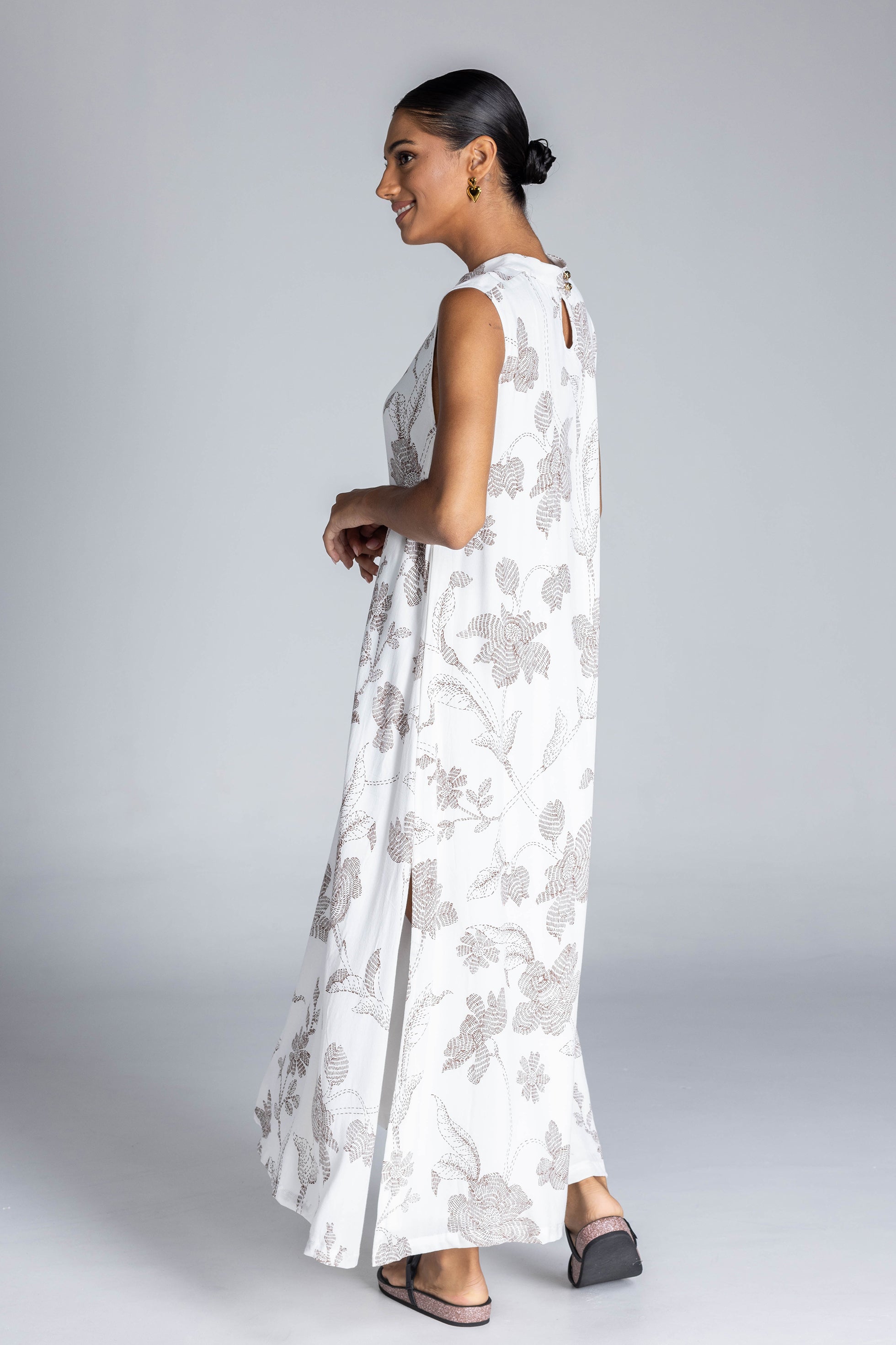 Happier Together Dress - Ivory with Macchiato Dot Line Floral