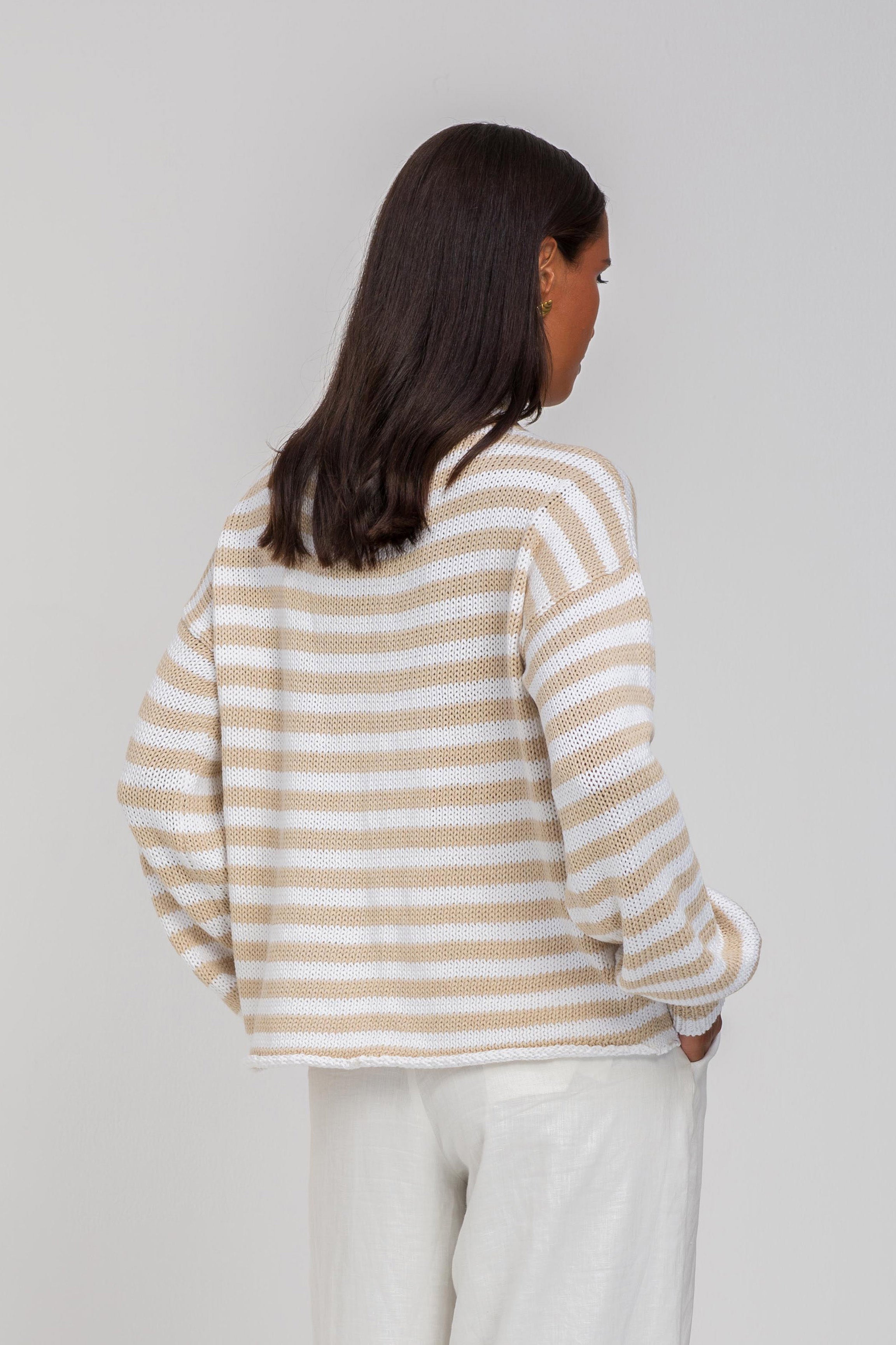 Hold Me Back Jumper - Camel/White Stripe
