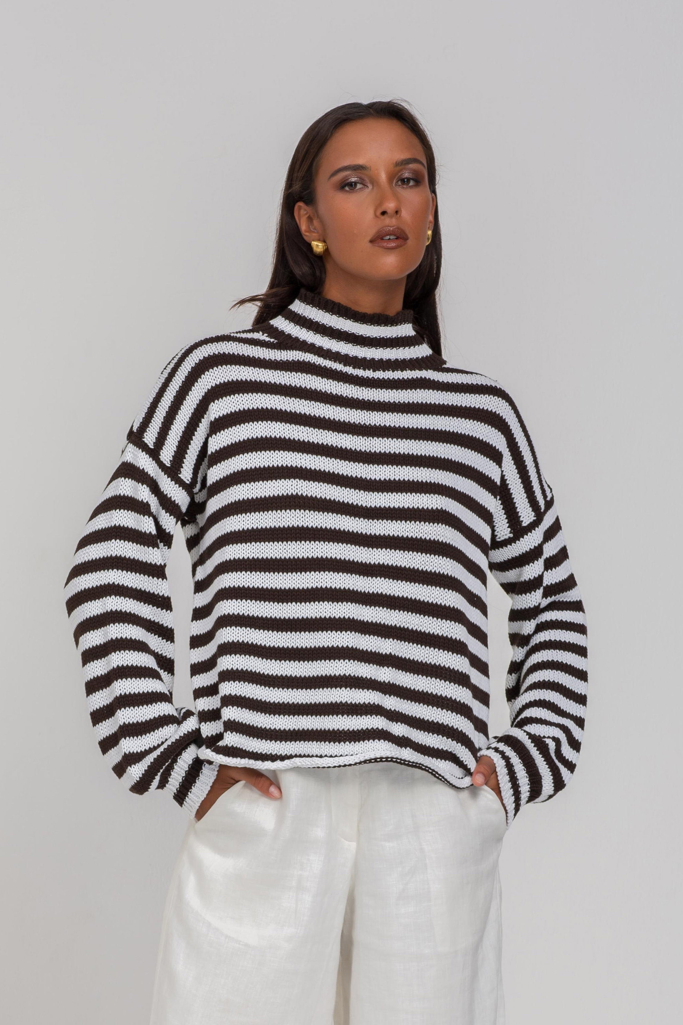 Hold Me Back Jumper - Chocolate/Ivory Stripe