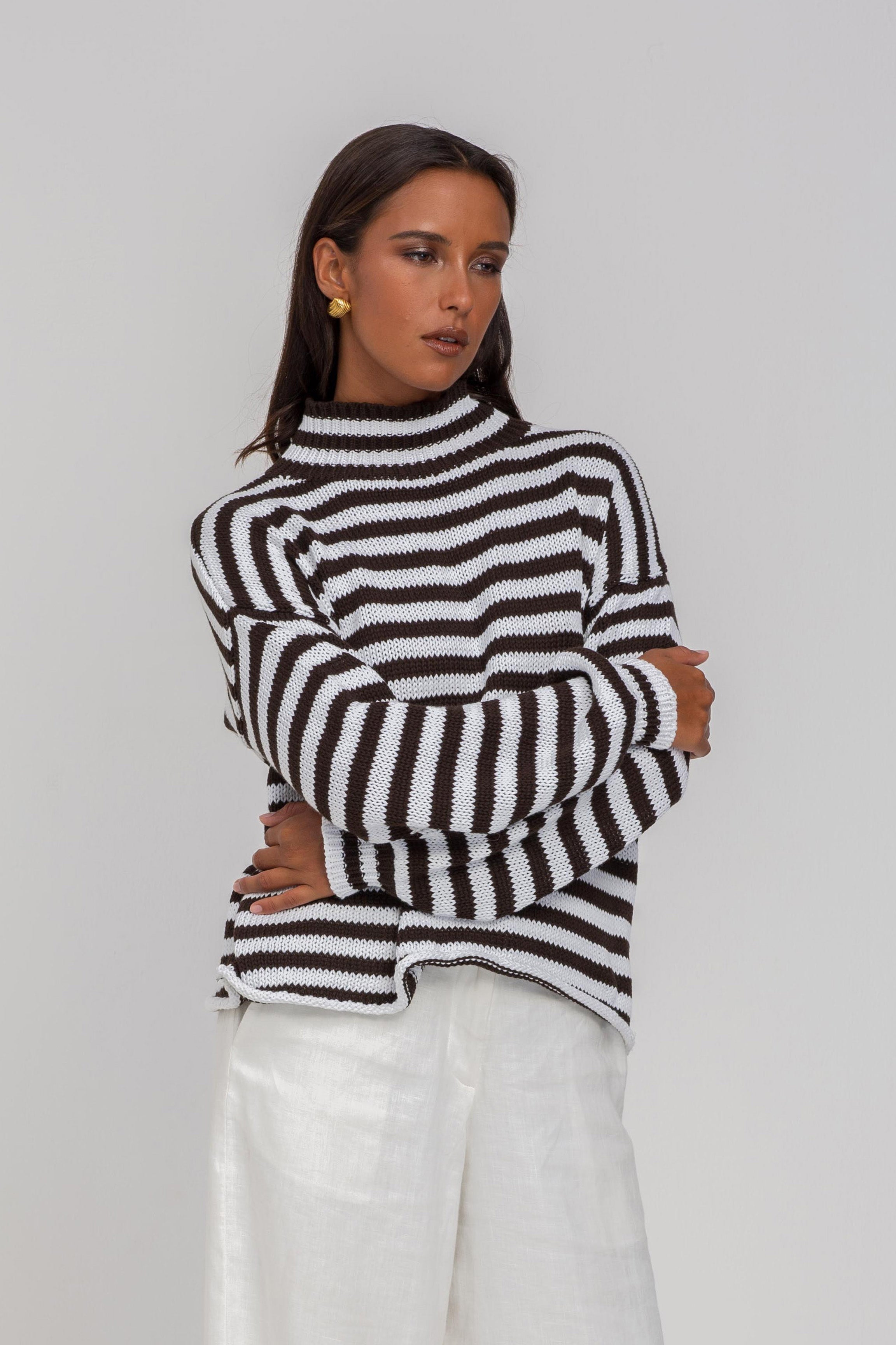 Hold Me Back Jumper - Chocolate/Ivory Stripe