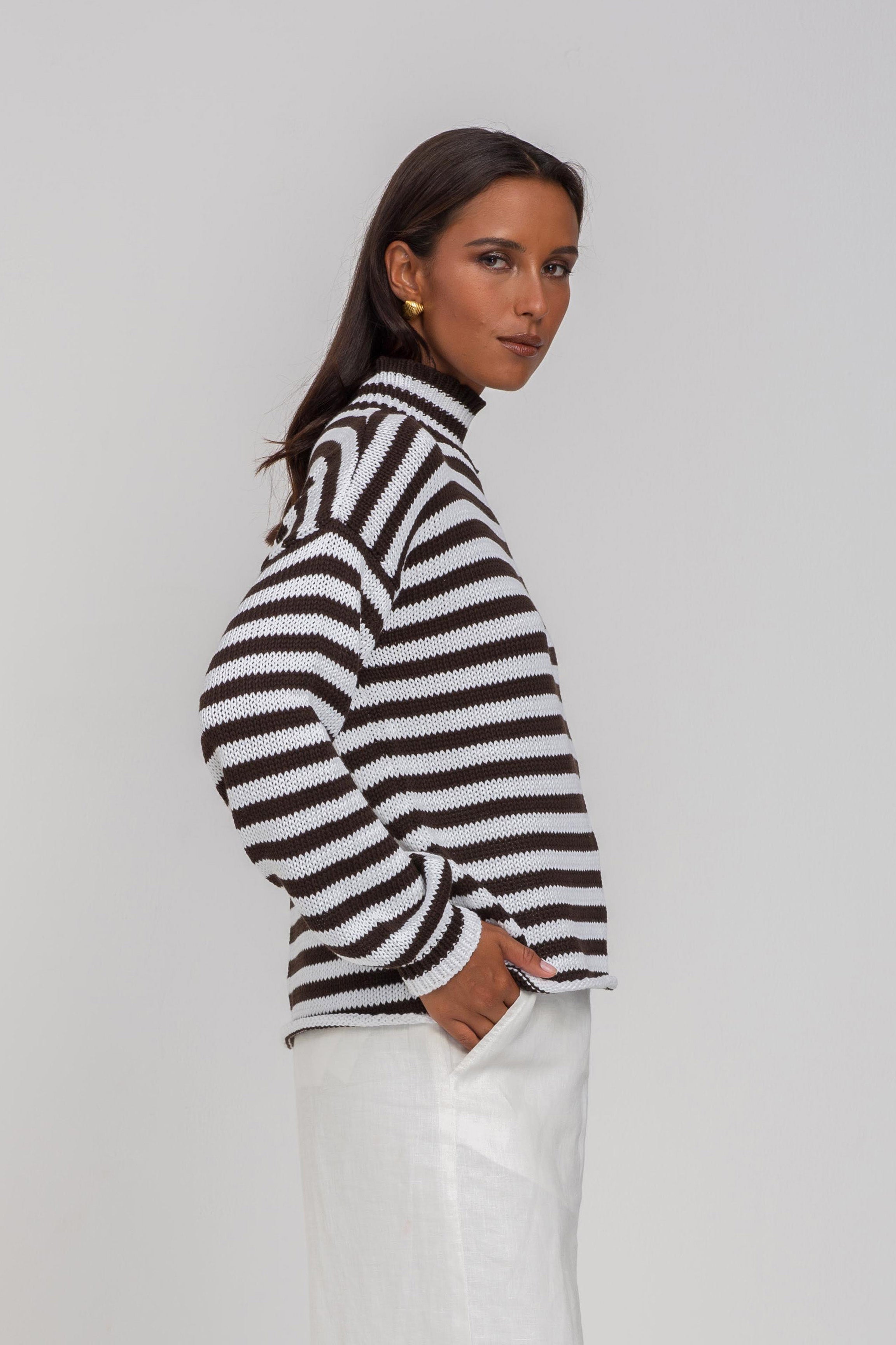Hold Me Back Jumper - Chocolate/Ivory Stripe