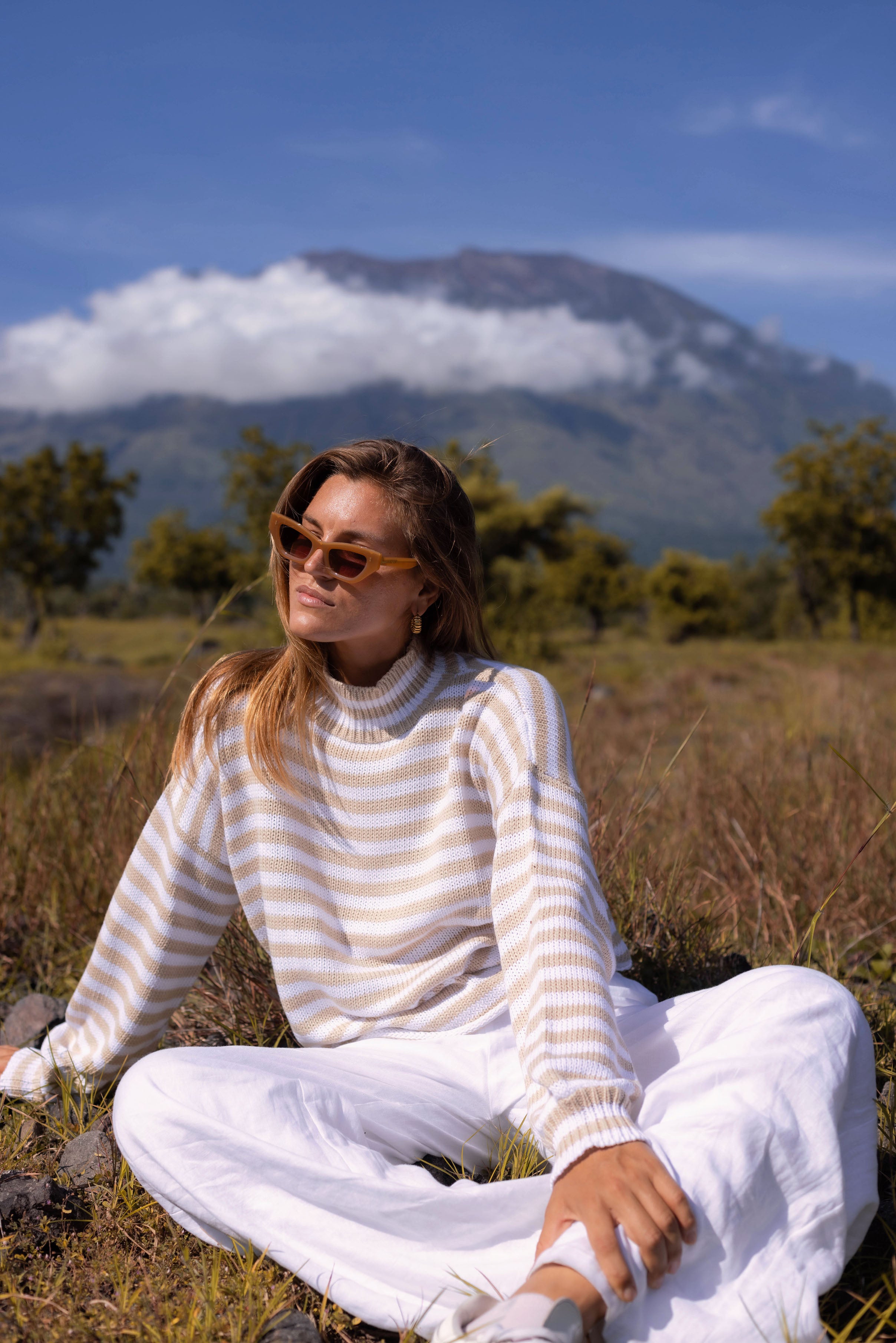 Hold Me Back Jumper - Camel/White Stripe