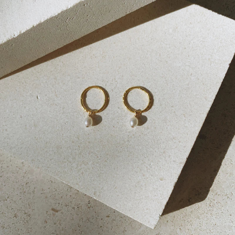Saint Valentine - Mini Pearl Hoops - Gold