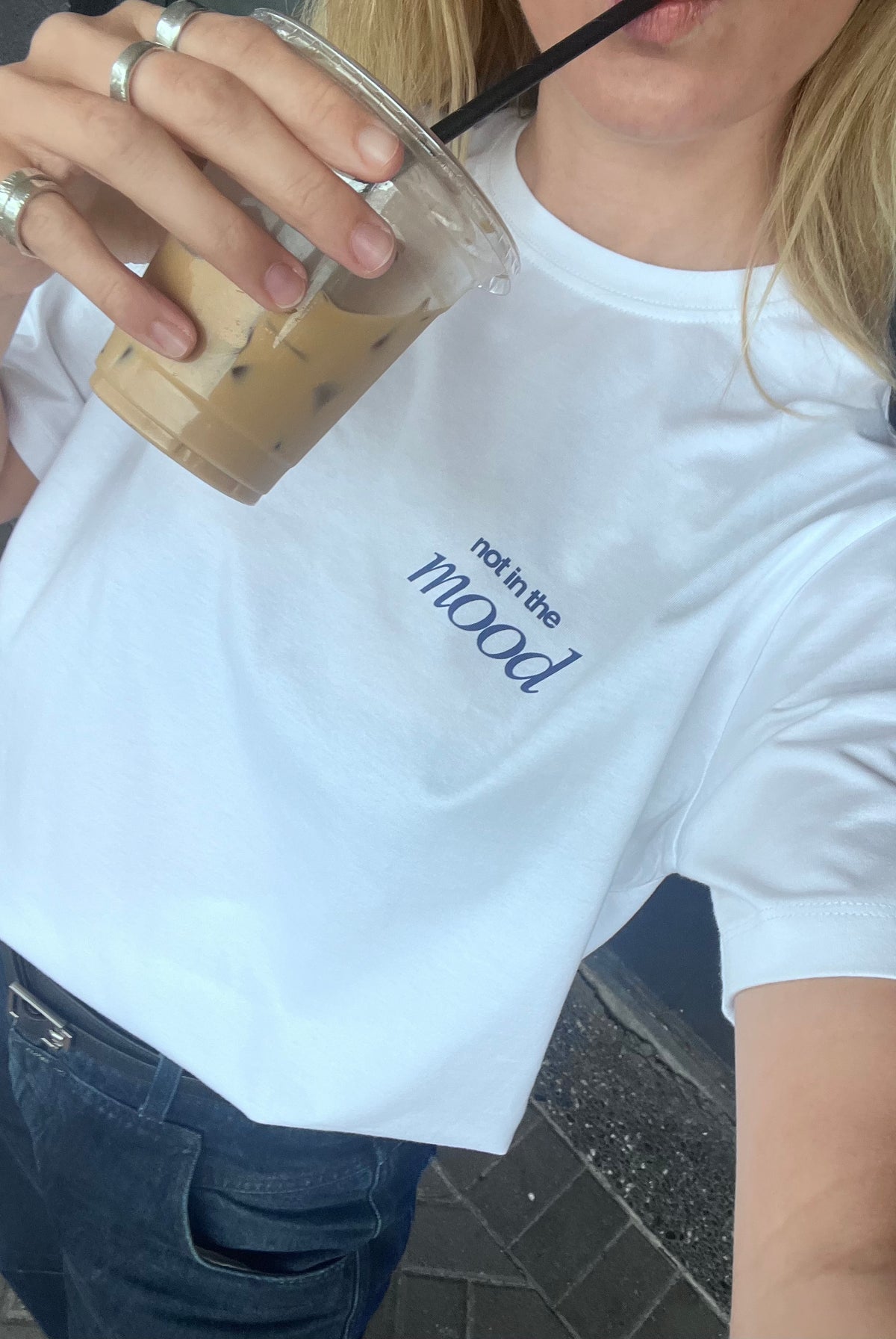Not In The Mood Tee | White w Blue Text | Sei Bella by BLAK | PRE-ORDER