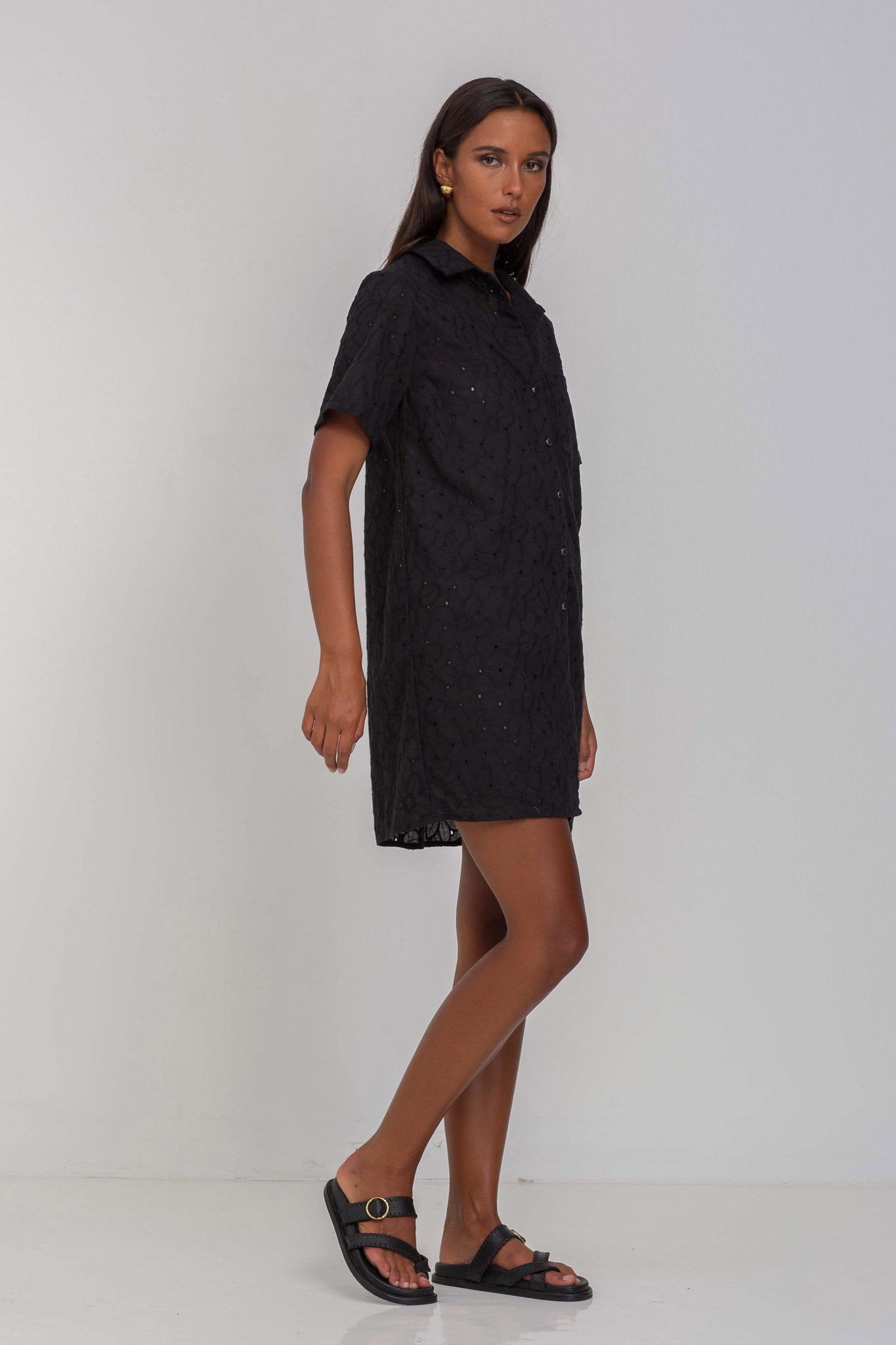 In Between The Lines Shirt Dress - Black