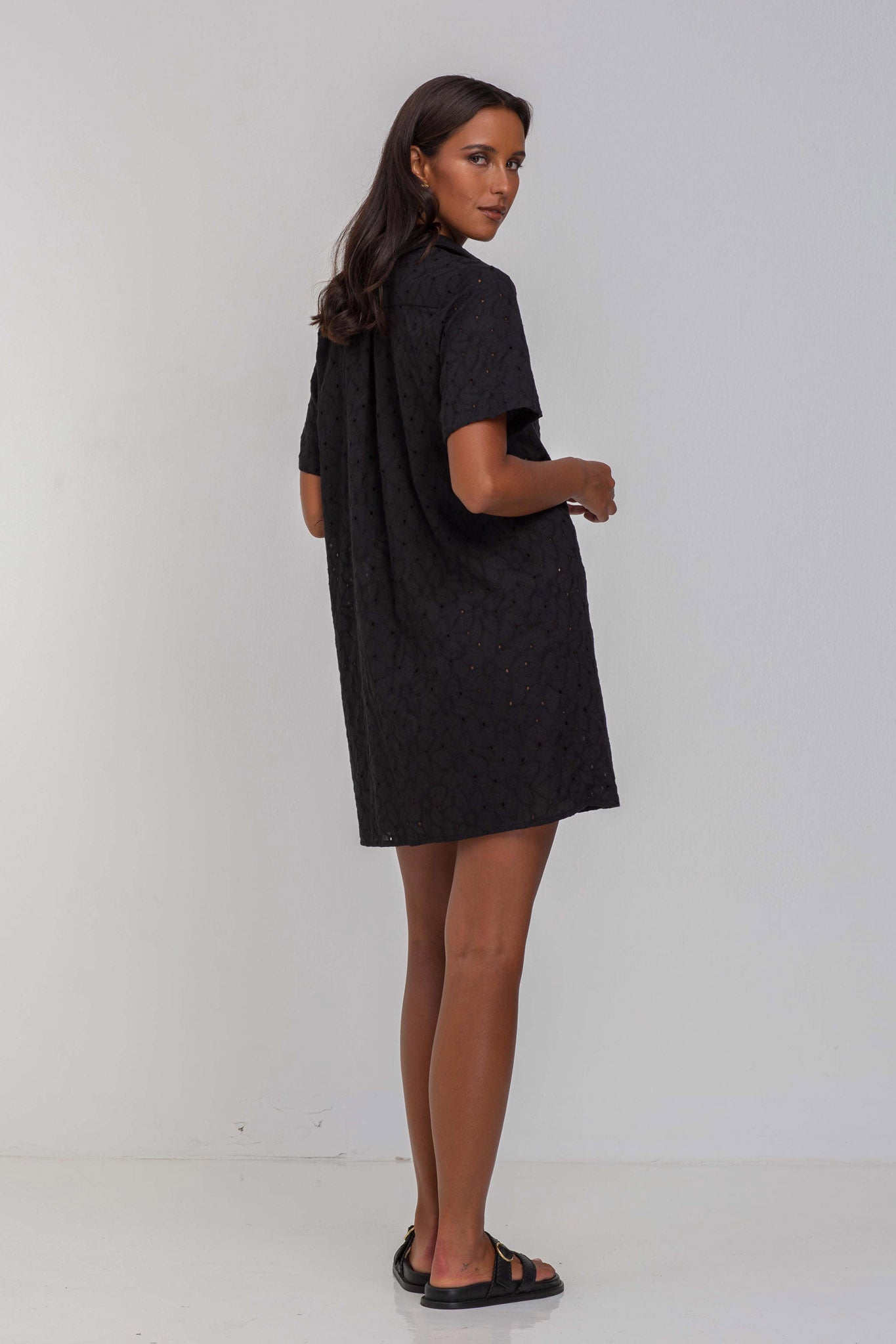 In Between The Lines Shirt Dress - Black