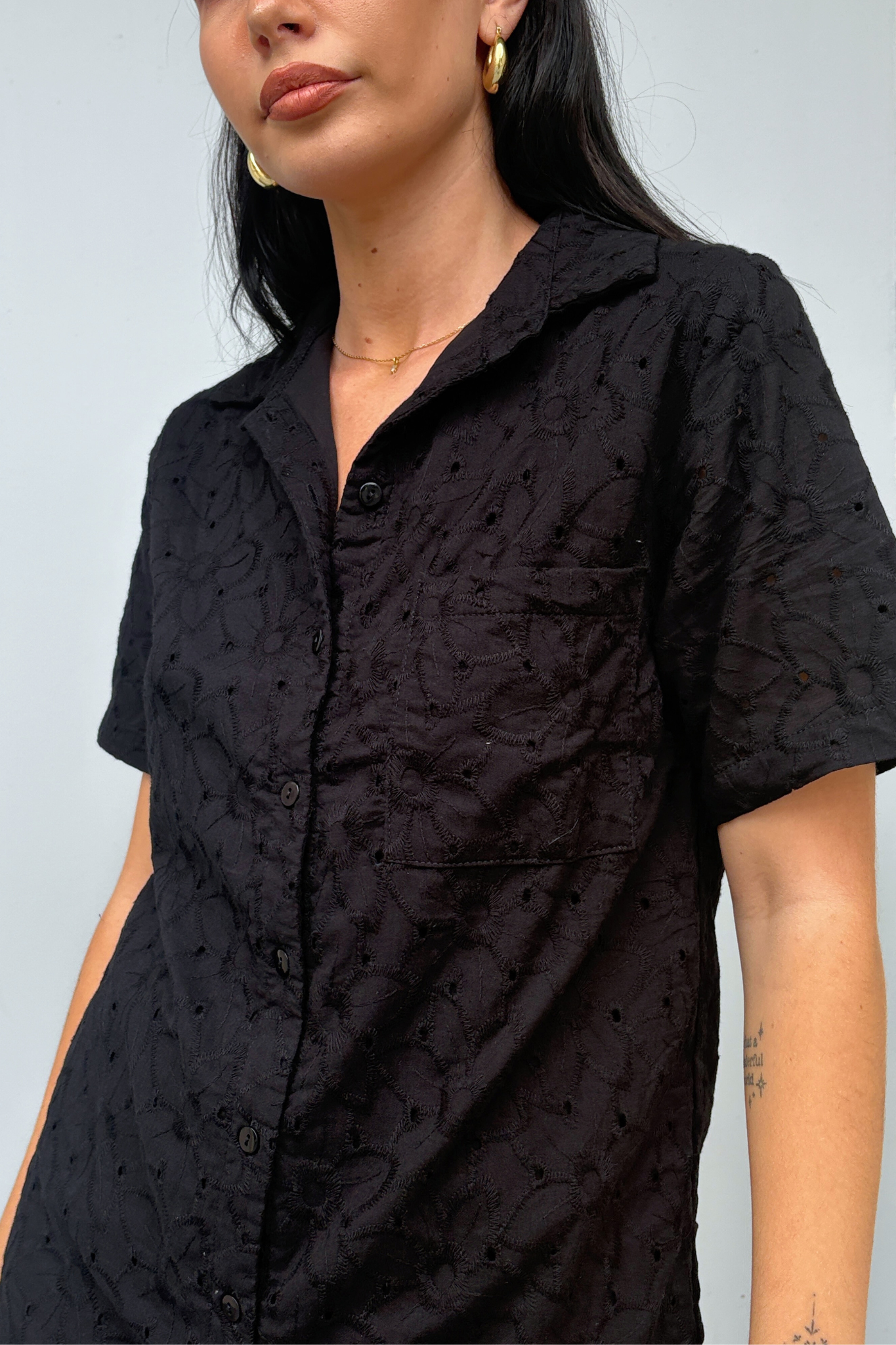 In Between The Lines Shirt Dress - Black