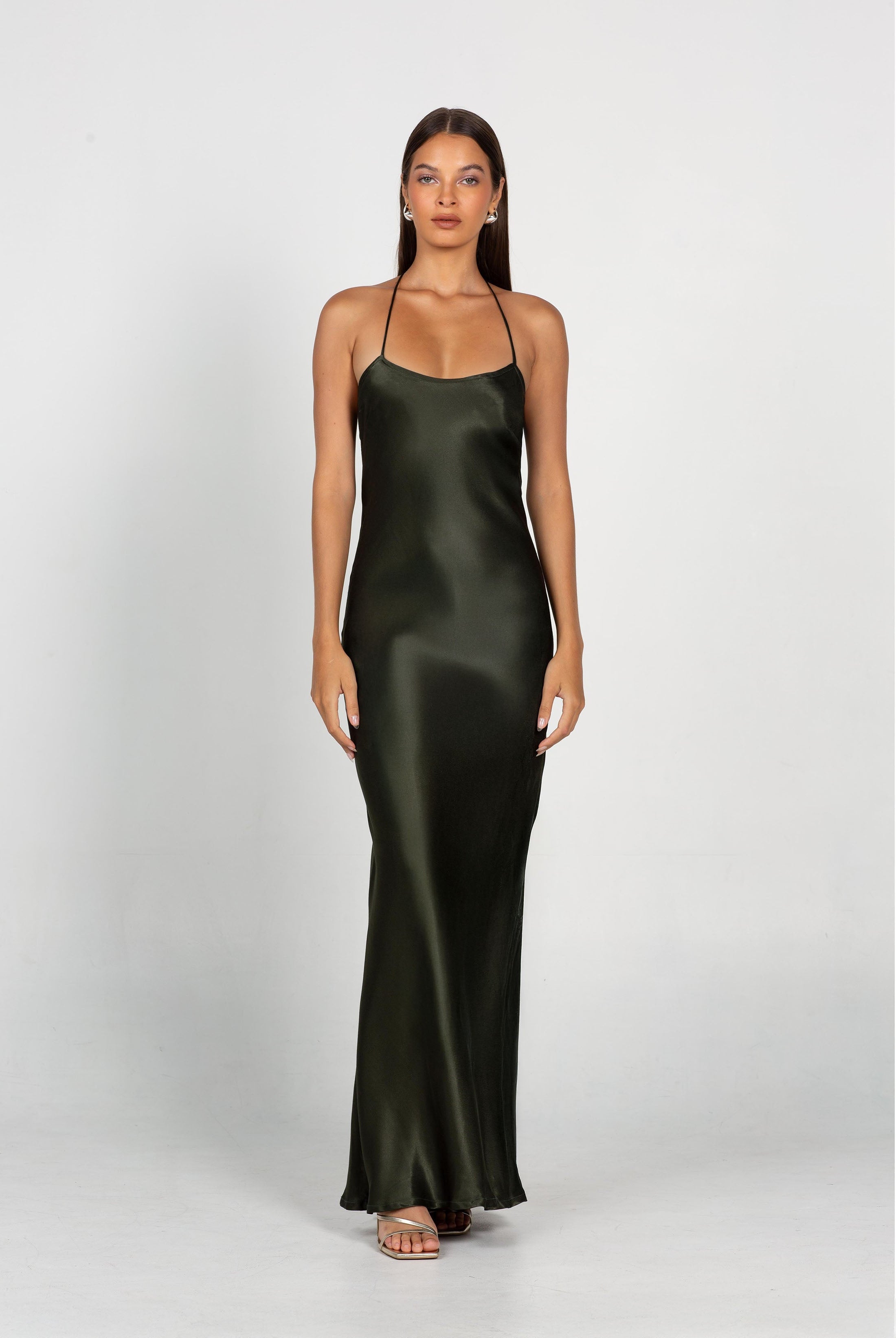 Into Love Halter Maxi - Dark Olive