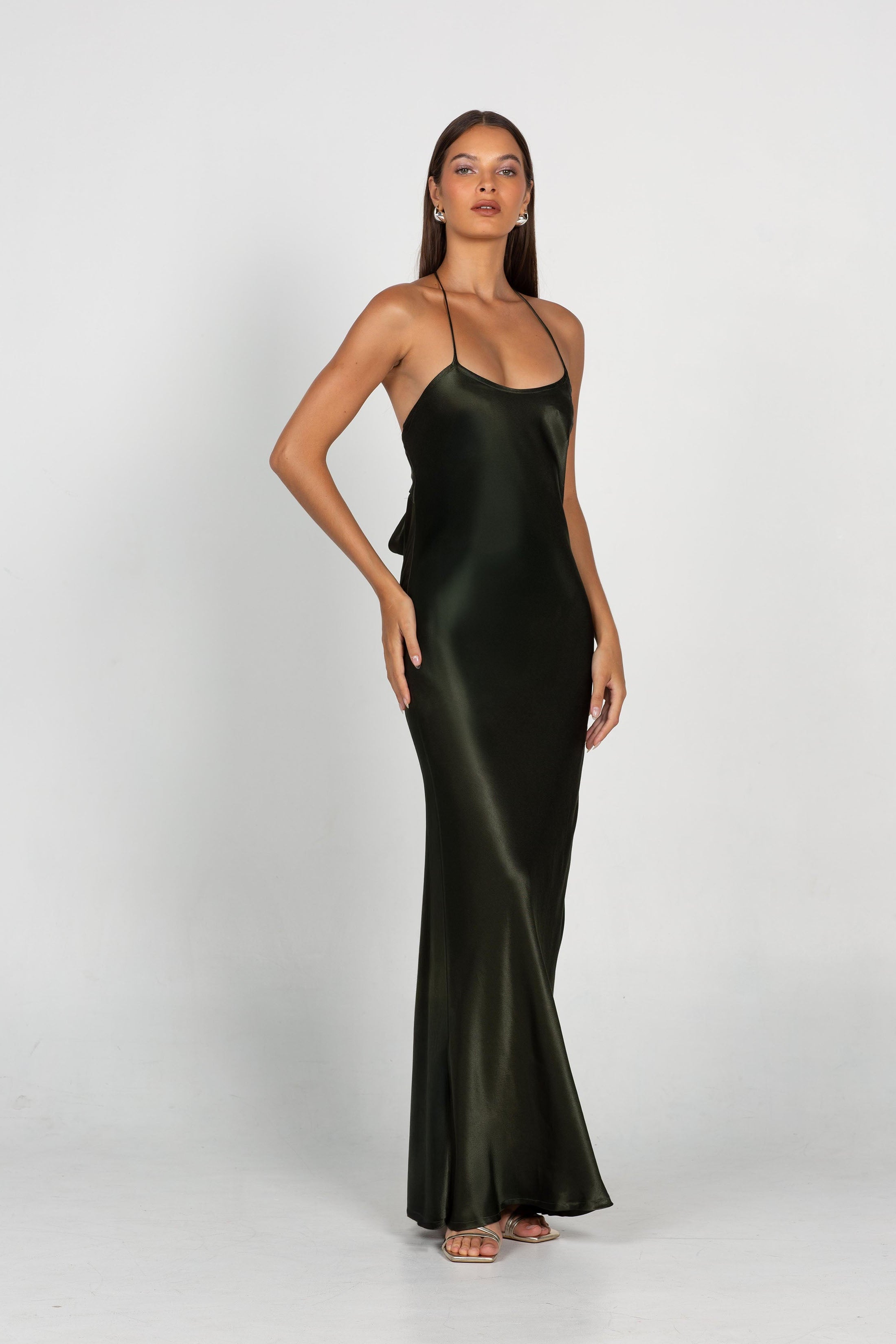 Into Love Halter Maxi - Dark Olive