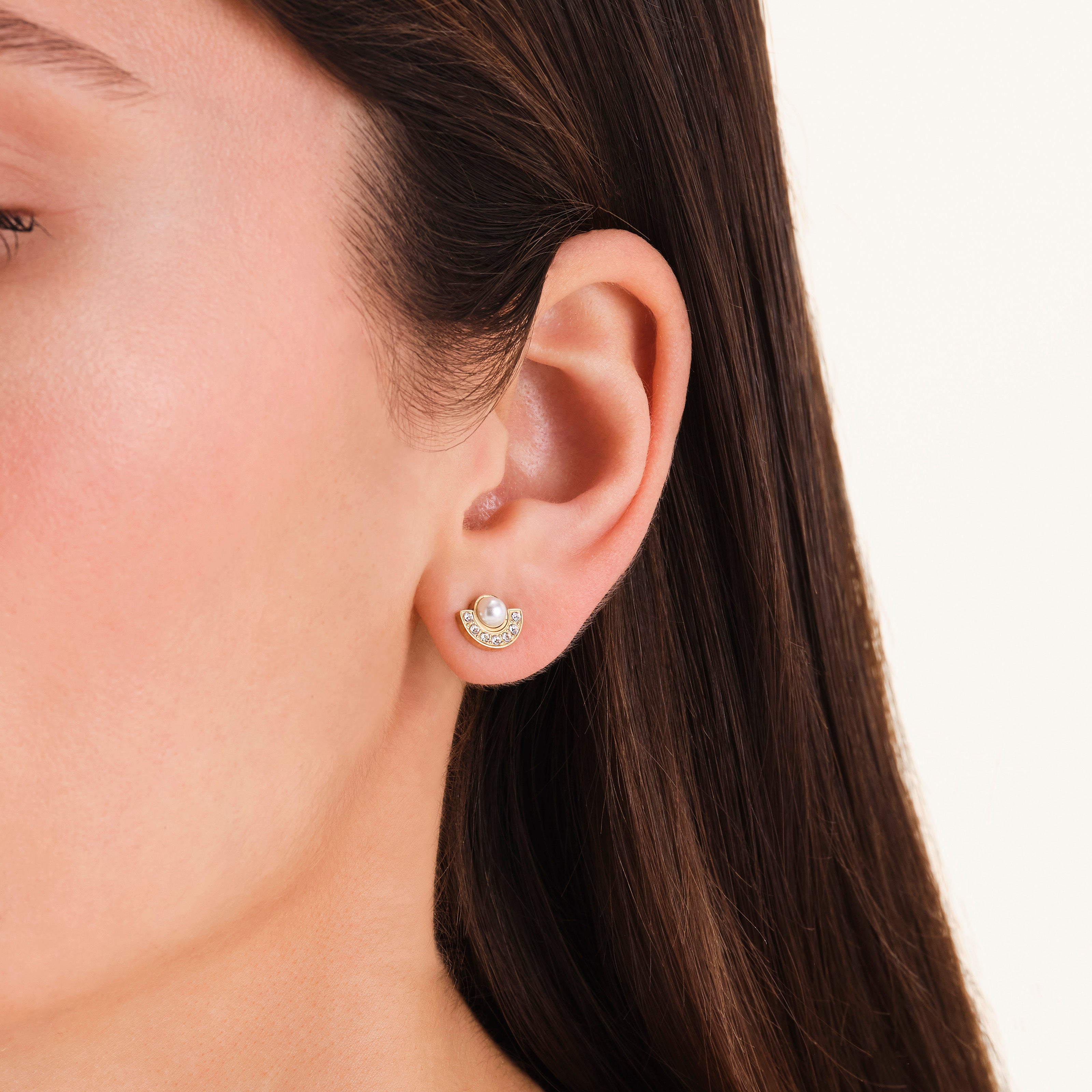 Rosefield - Modern Pearl Circle Studs - Gold