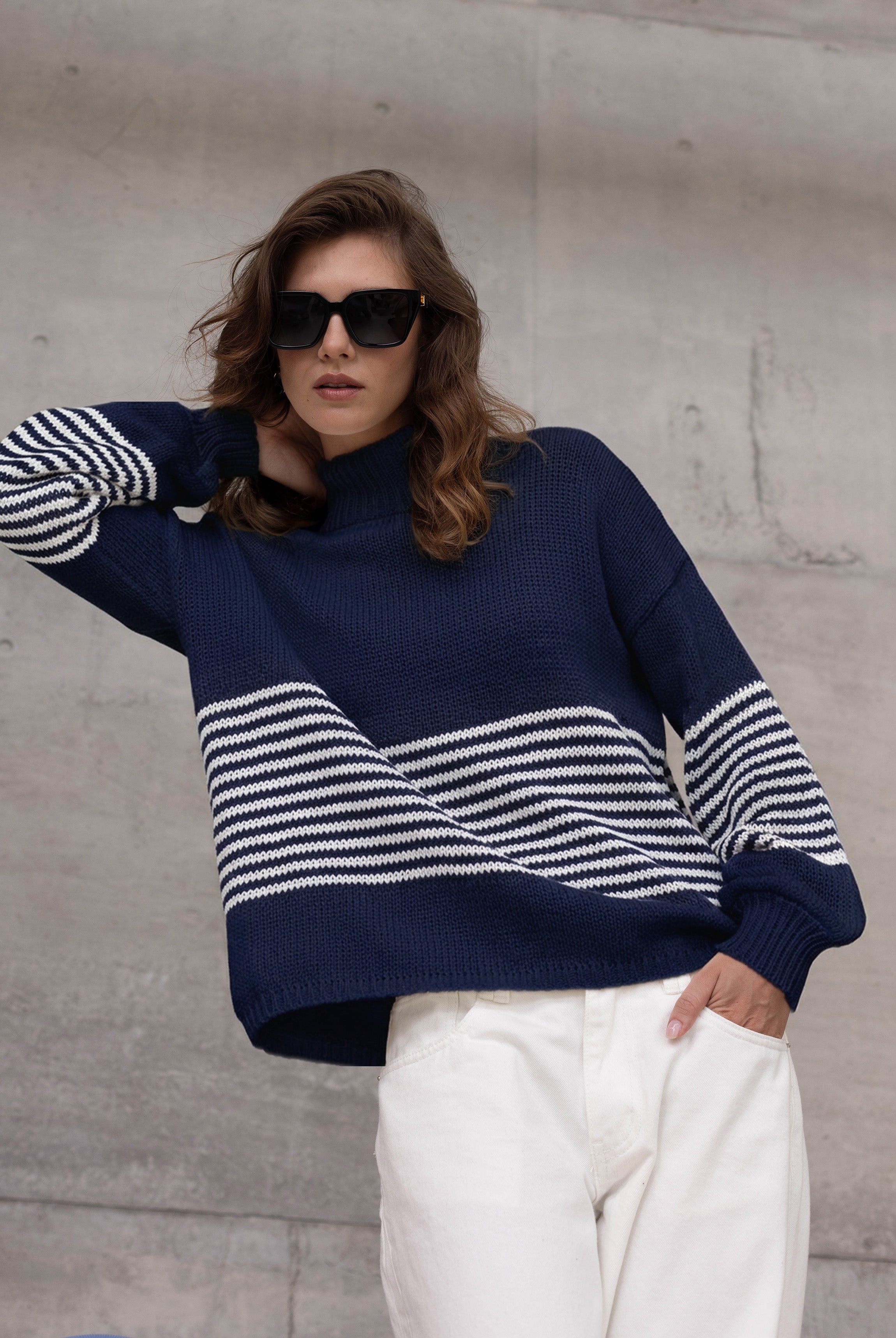 Kiki Jumper - Navy with Ivory Stripe