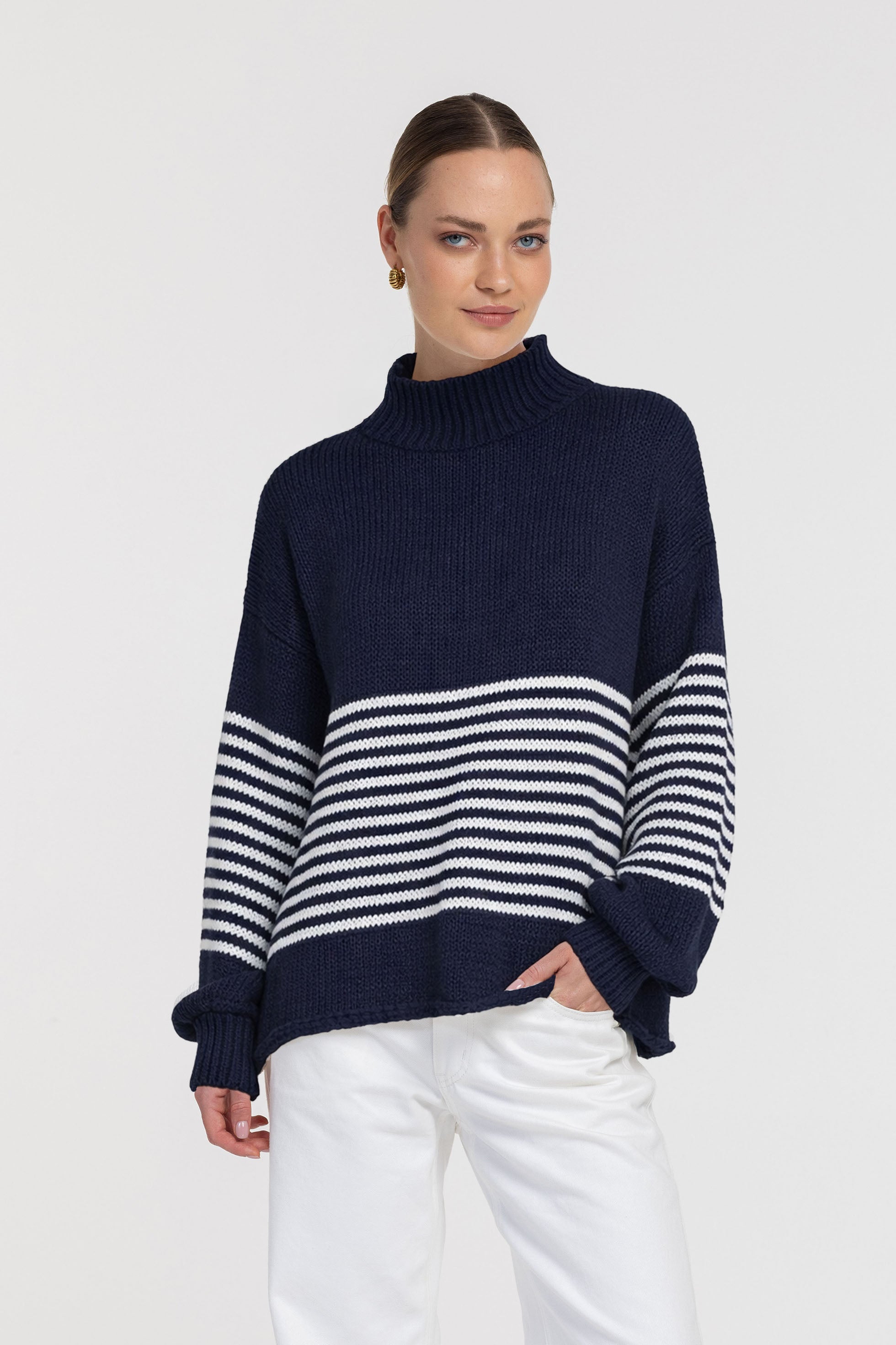W26/20166 Kiki Jumper - Navy with Ivory Stripe
