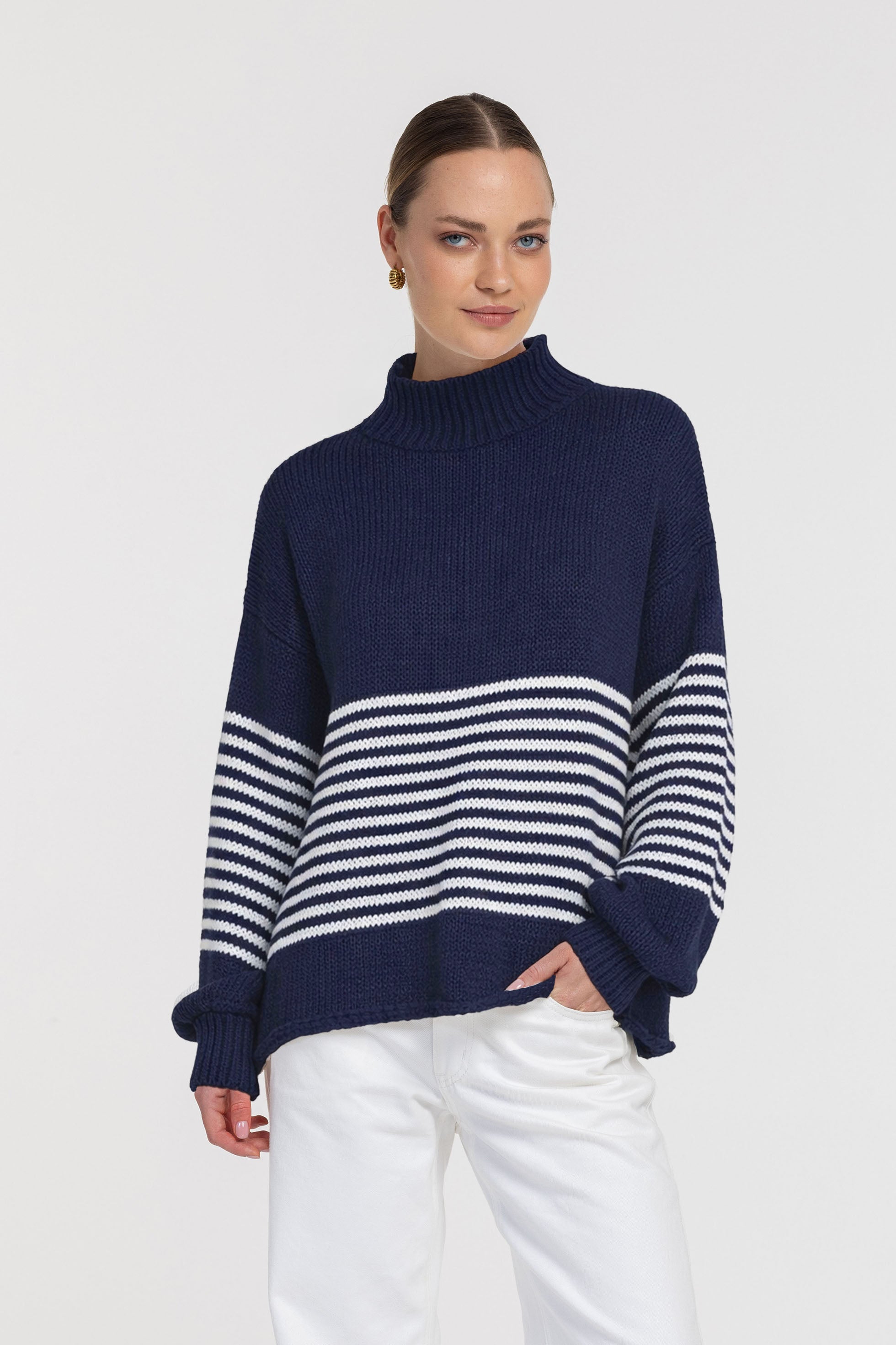 Kiki Jumper - Navy with Ivory Stripe