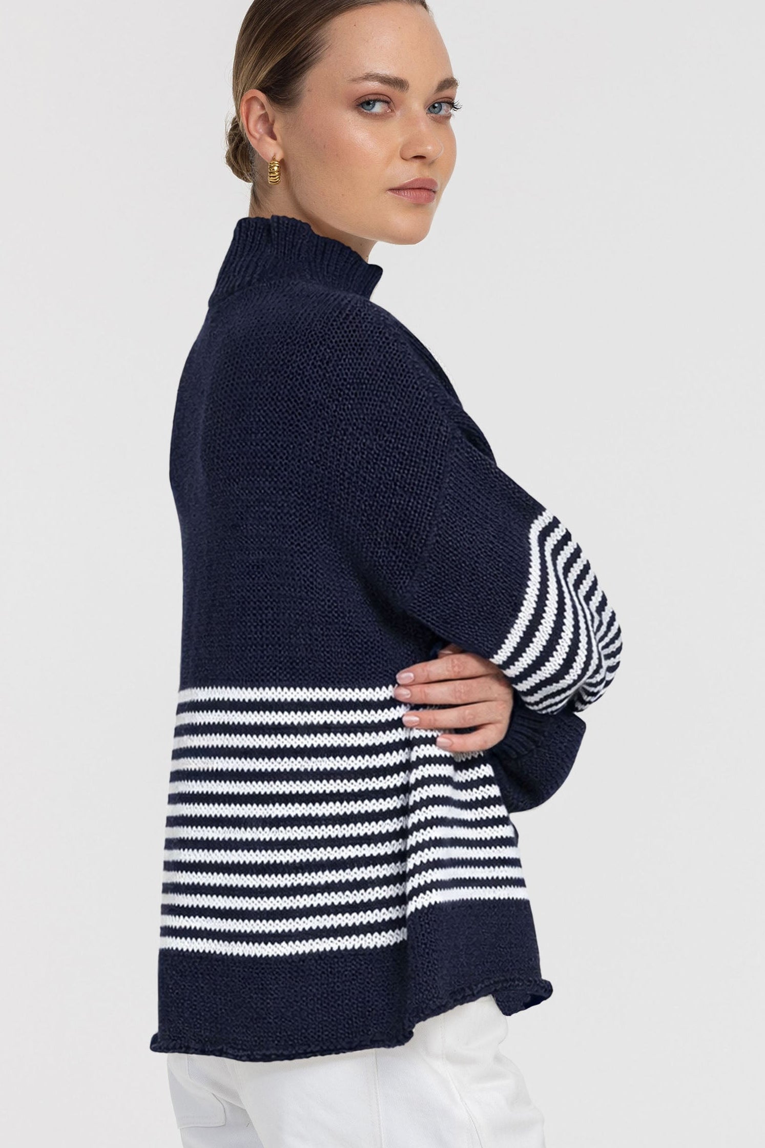 W26/20166 Kiki Jumper - Navy with Ivory Stripe