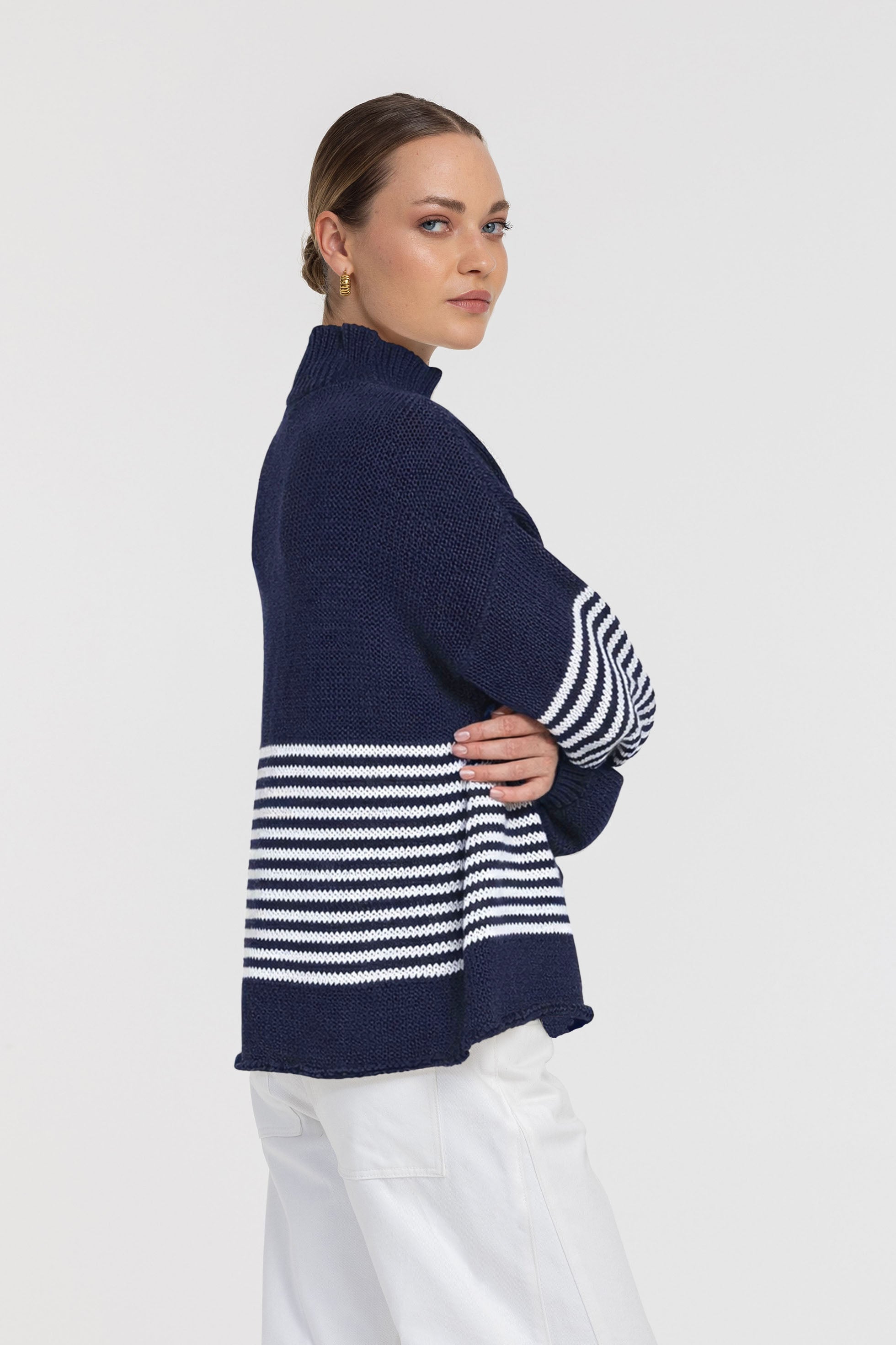 Kiki Jumper - Navy with Ivory Stripe