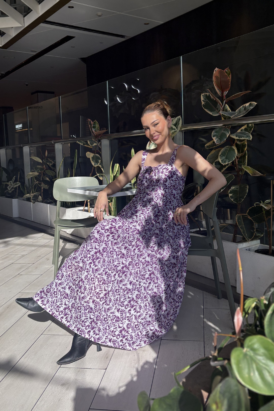 Kiss Me Again Dress - Purple/White Print